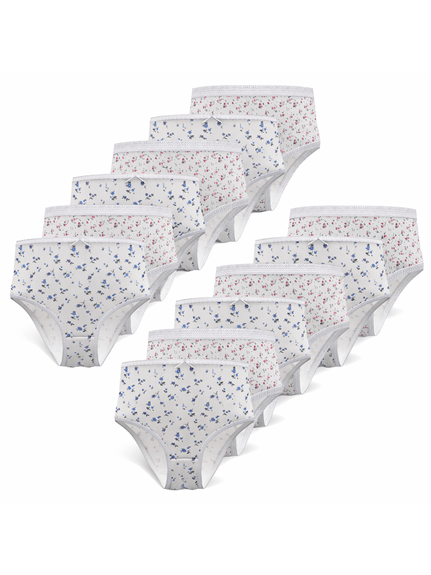 12 Pack Ladies Knickers 100% Cotton - Full Briefs for Women - Womens Knickers In White, Black, Pastel Colours, or Floral Print - Soft, Comfortable, Stretch Womens Underwear with Elastic Waist