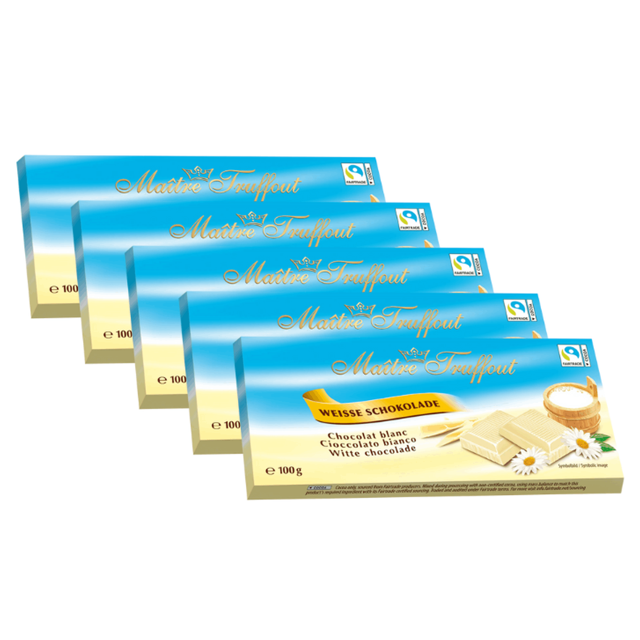 Image of Maître Truffout White Chocolate 5 X 100g – Premium Quality, Melt-in-your-mouth Delight