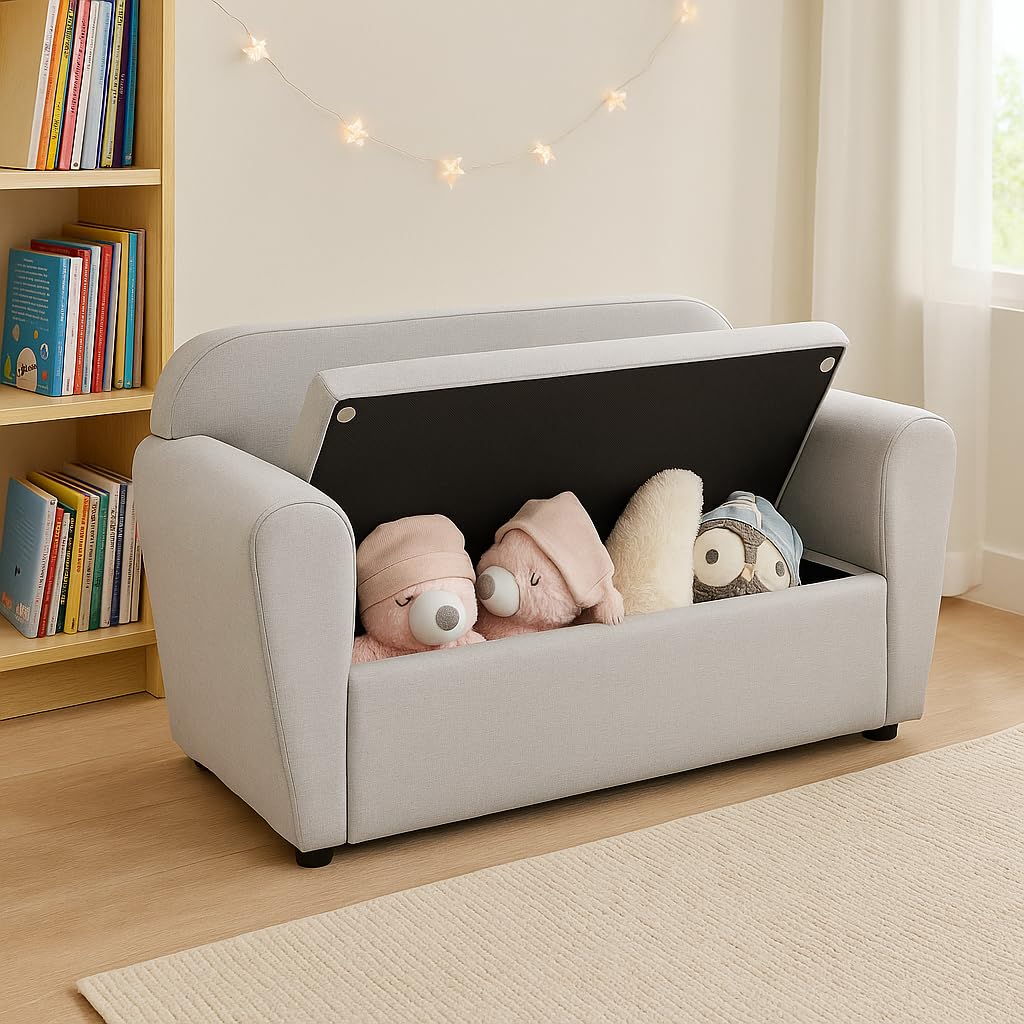 Canapé Sofa Double For Kids With Gray Toy Chest