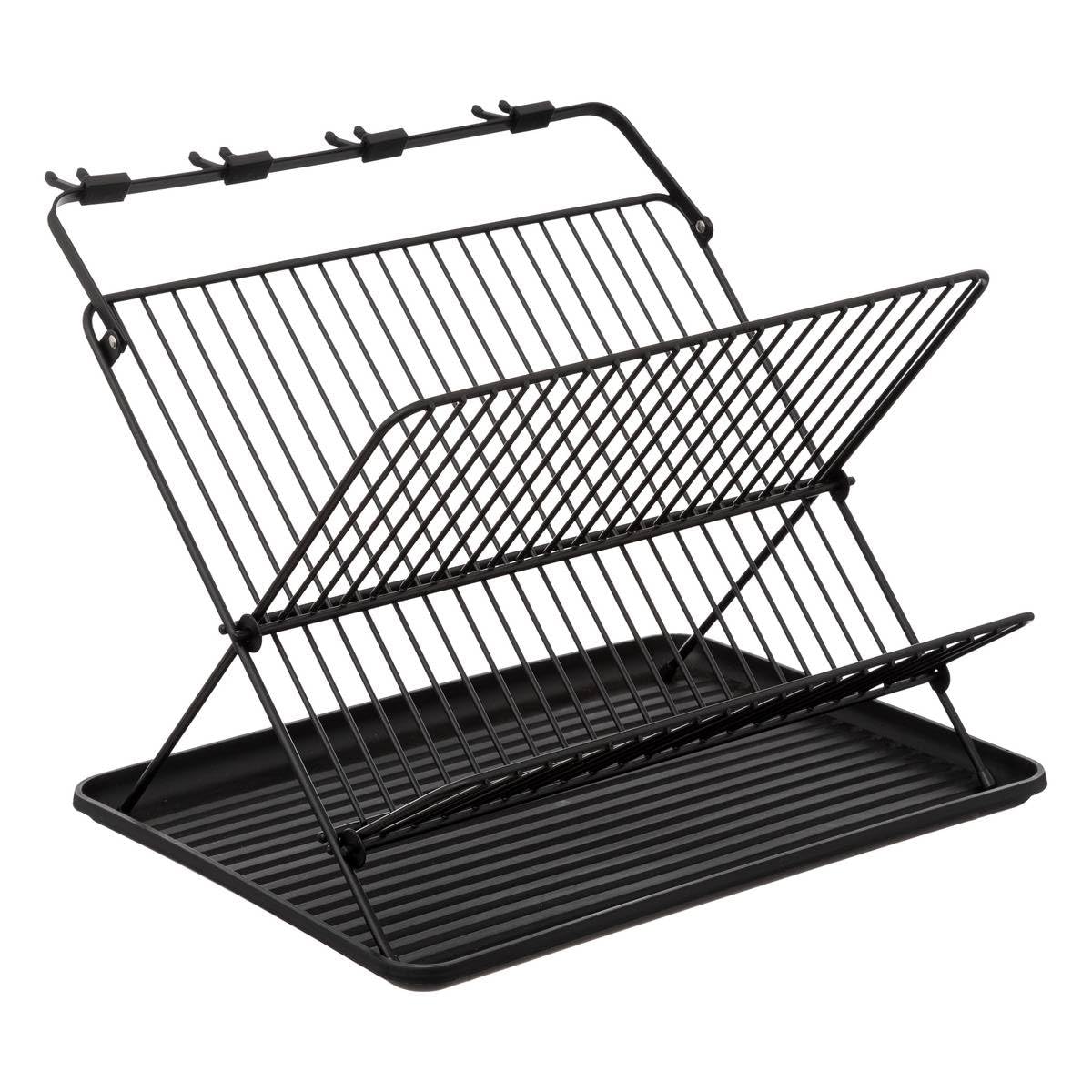Temu Noir Égouttoir À Vaisselle Pliant 2 Niveaux En Acier – Plateau Drainant