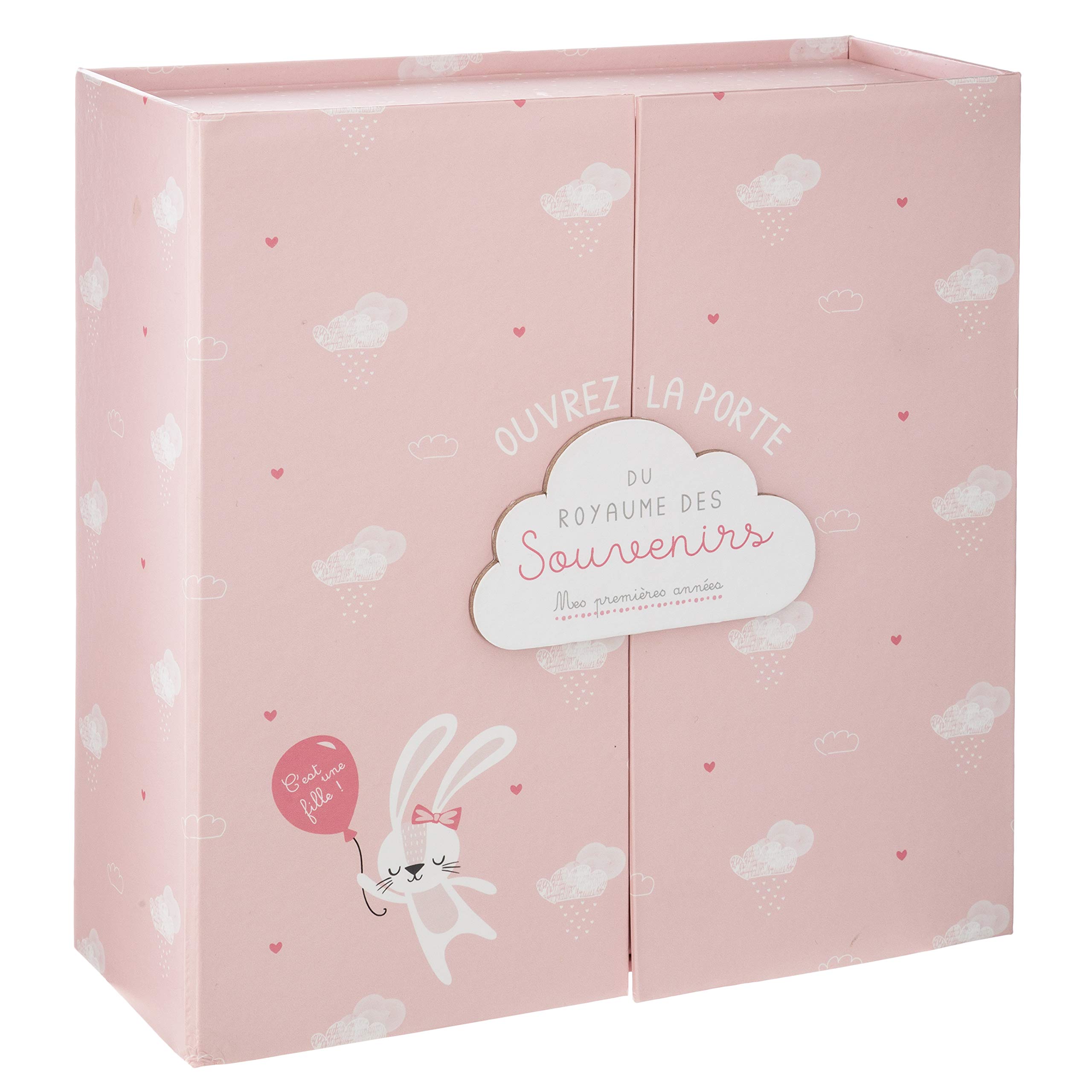 TEMU Girl's Birth Keepsake Box With 9 Drawers – Pink Baby Memory X 22 X 9 Cm – First Memories Storage And Newborn Gift