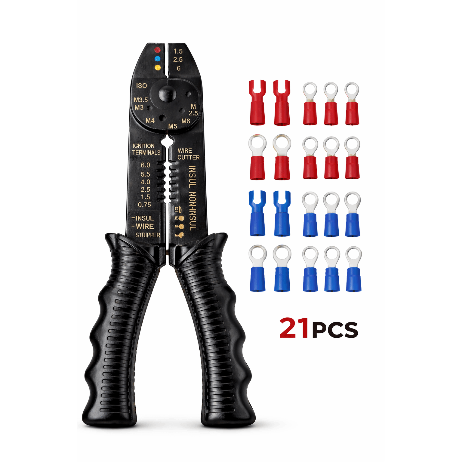 TEMU AOREX Kit de multifuncional de 20 cm con 21 piezas, diseñado para cortar, pelar y crimpar cables de forma rápida y . terminales en diferentes