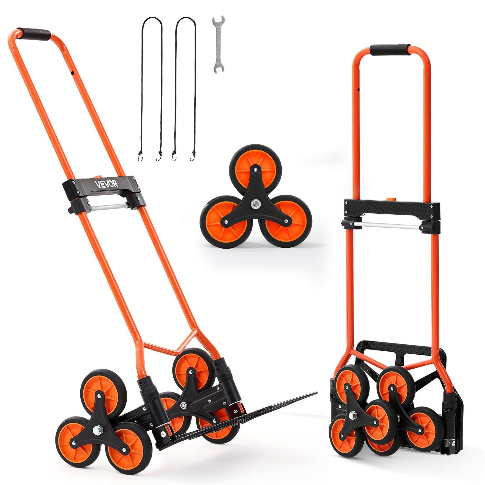 Image of Vevor Stair Climbing Cart, 54 Kg Stair-climbing Capacity, Portable Folding Trolley Cart With Telescoping Handle, 6 Wheels And 2 Bungee Cords, Stair Climber Dolly For Home, Groceries, Warehouse