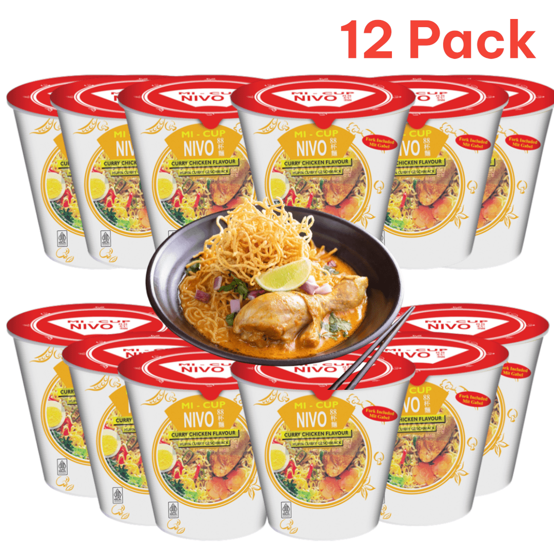 12 Pack Nivo88 Instant Cup Noodle Curry Chicken 65g – Indonesian Chicken Soup Flavor – Quick & Convenient