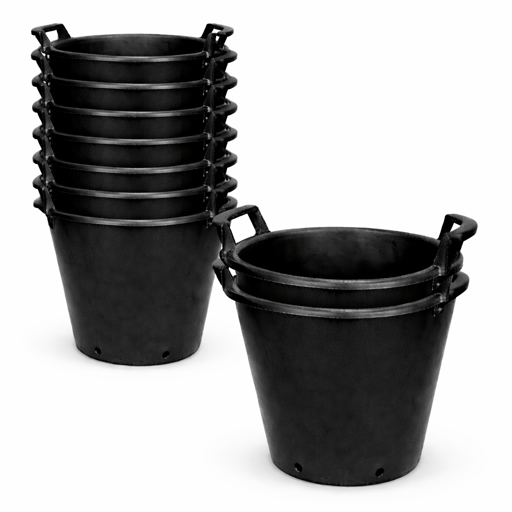 TEMU Muddy Hands Pack Of 10 - 30 Litre Heavy Duty Large Plastic Plant Pots With Handles - Outdoor Garden Planters Containers - Perfect For Flowers,