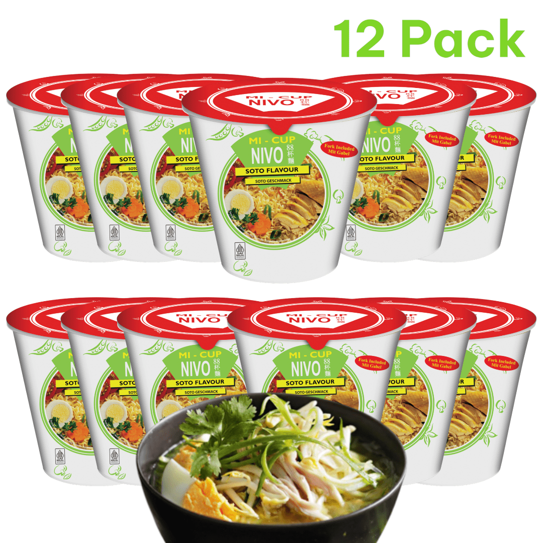 Image of 12-pack Nivo88 Instant Cup Noodle Soto Chicken 65g – Indonesian Chicken Soup Flavor – Quick & Convenient