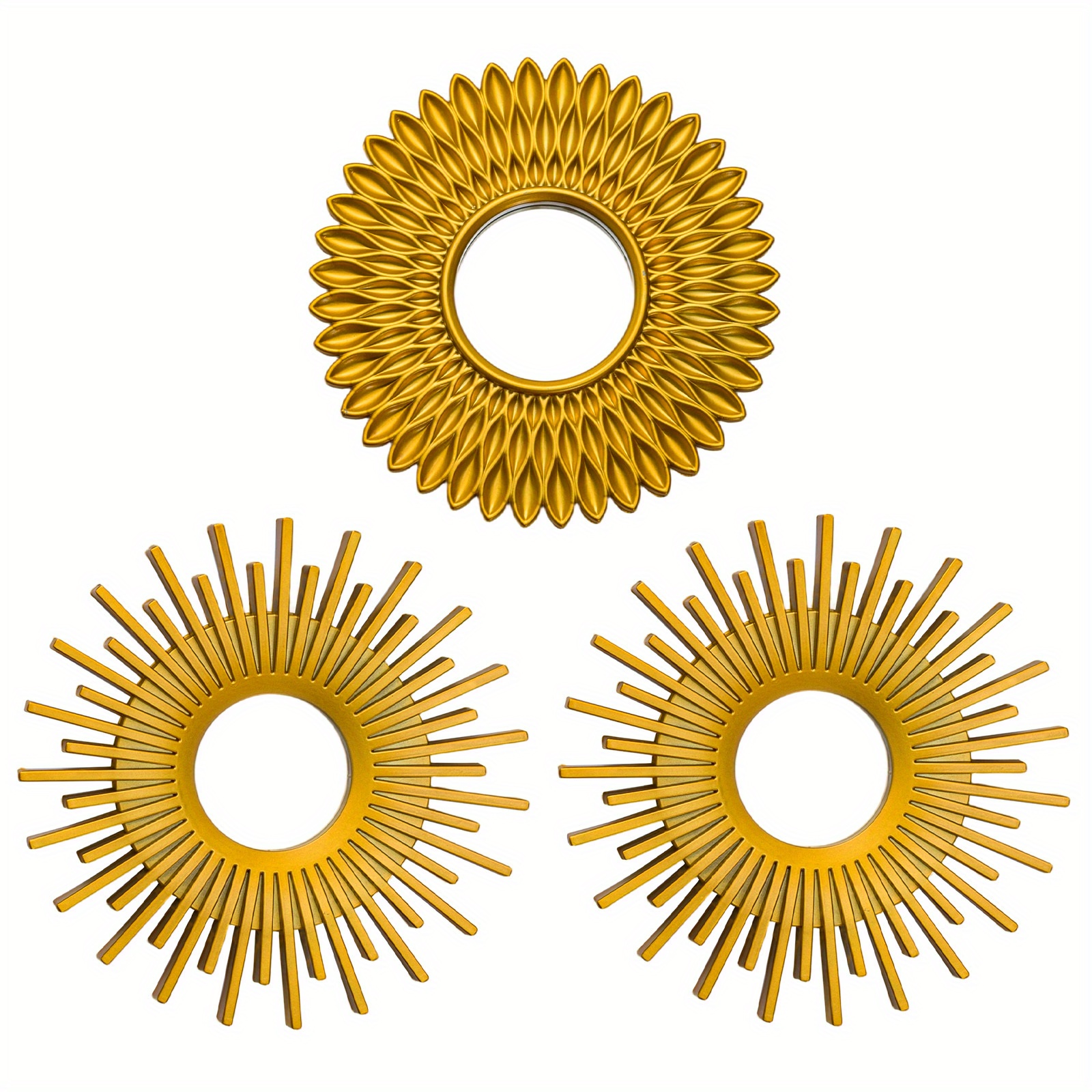 Image of 3-pack Round, Golden Wall Mirrors For Living Room, Bedroom And Other Rooms | Wall Decoration For Hallway And | Small, Home Accessories In Style | Gift Idea For Women And Mothers
