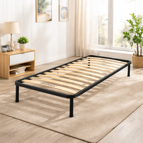 bed frame with 13 slats sturdy metal structure removable feet with non slip rubber pads