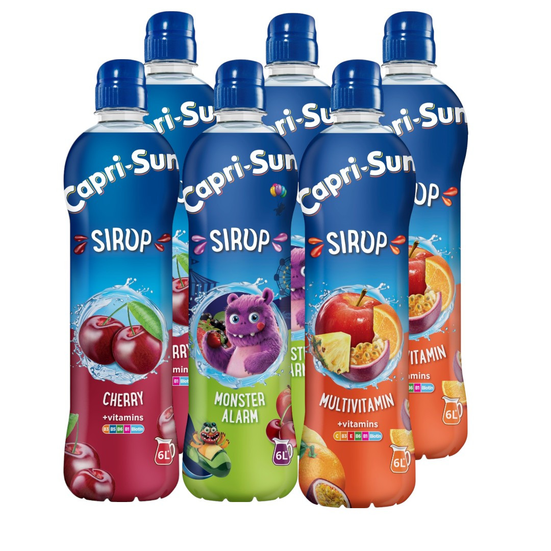 Image of Capri-sun Syrup + Vitamin Syrup Mix, Multifruit, Monster Alarm, Cherry, 6 X 600ml