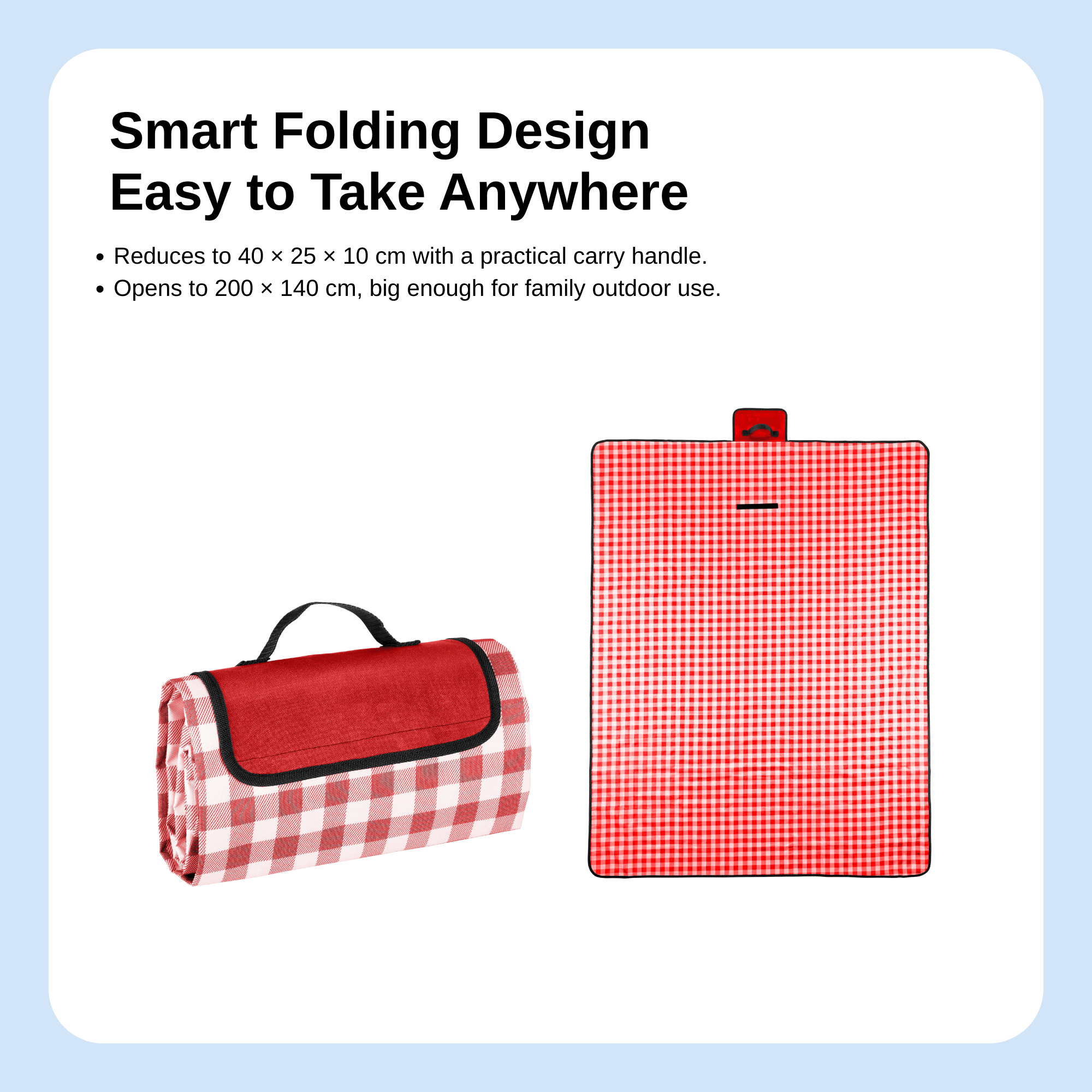 Large Waterproof Picnic Blanket 200x140cm, Foldable Outdoor Mat with Handle