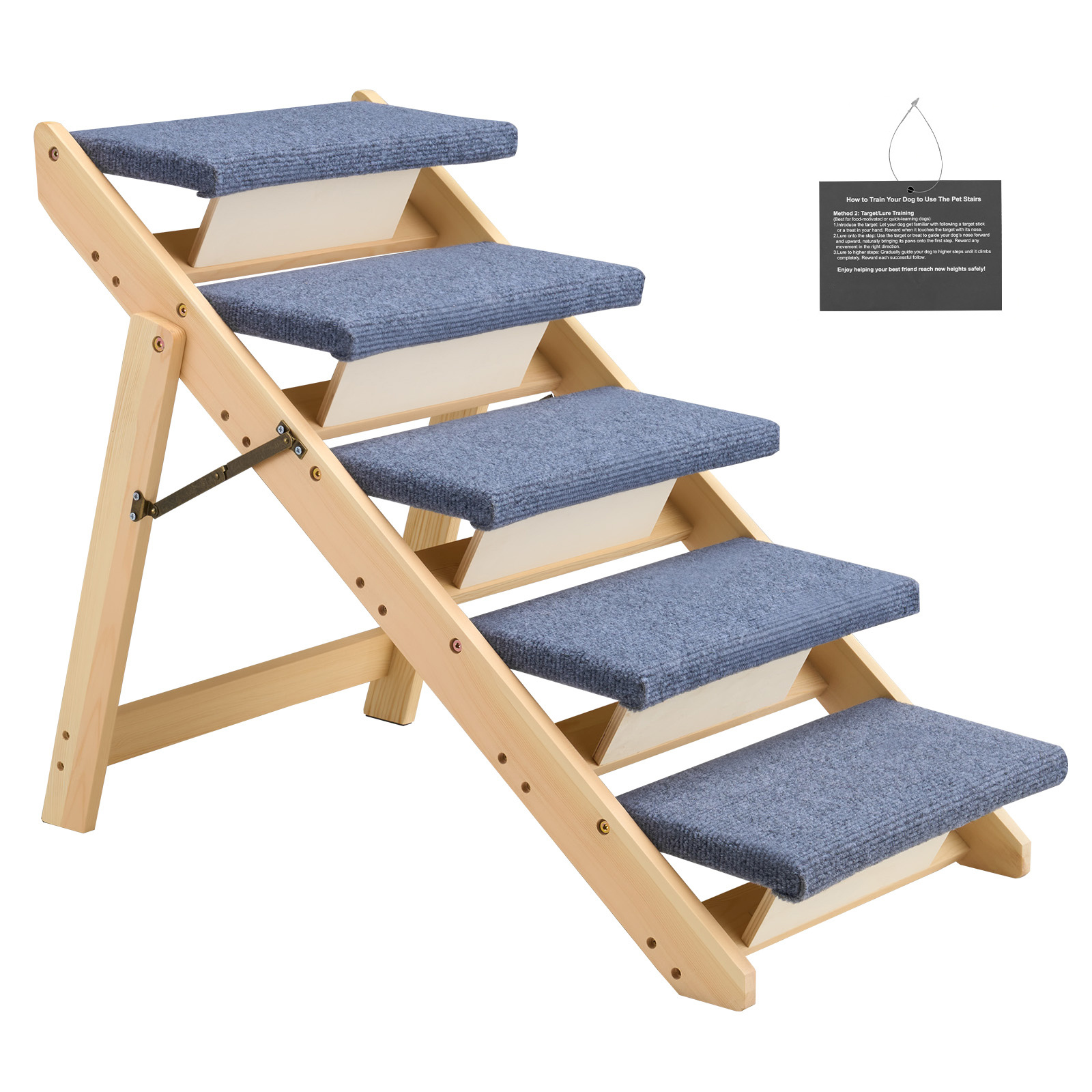Image of Vevor Wood Pet Stairs, 5-step Dog Stairs For Beds, Sofa & Cars, 68 Kg Load Capacity, Floded Flat Design, Stable & Sturdy Step Ladder For Small Medium Large Older Pet Puppy Essentials