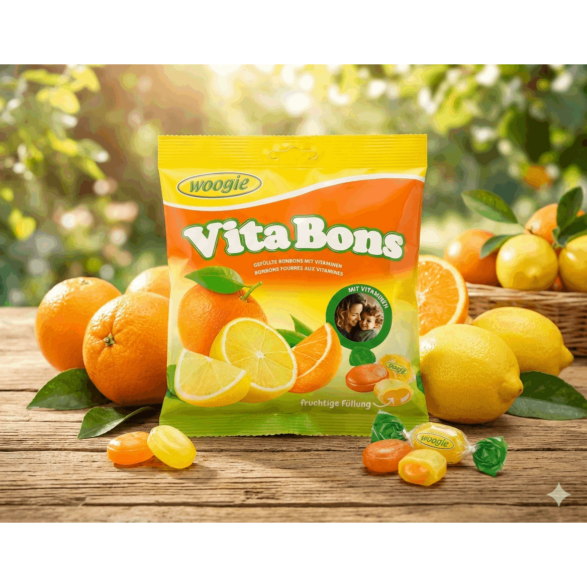 Vitabons Vitamin-bonbons 175g - Filled Fruit Bonbons With Vitamins - Fruity Orange & Lemon Filling - Soft & Aromatic