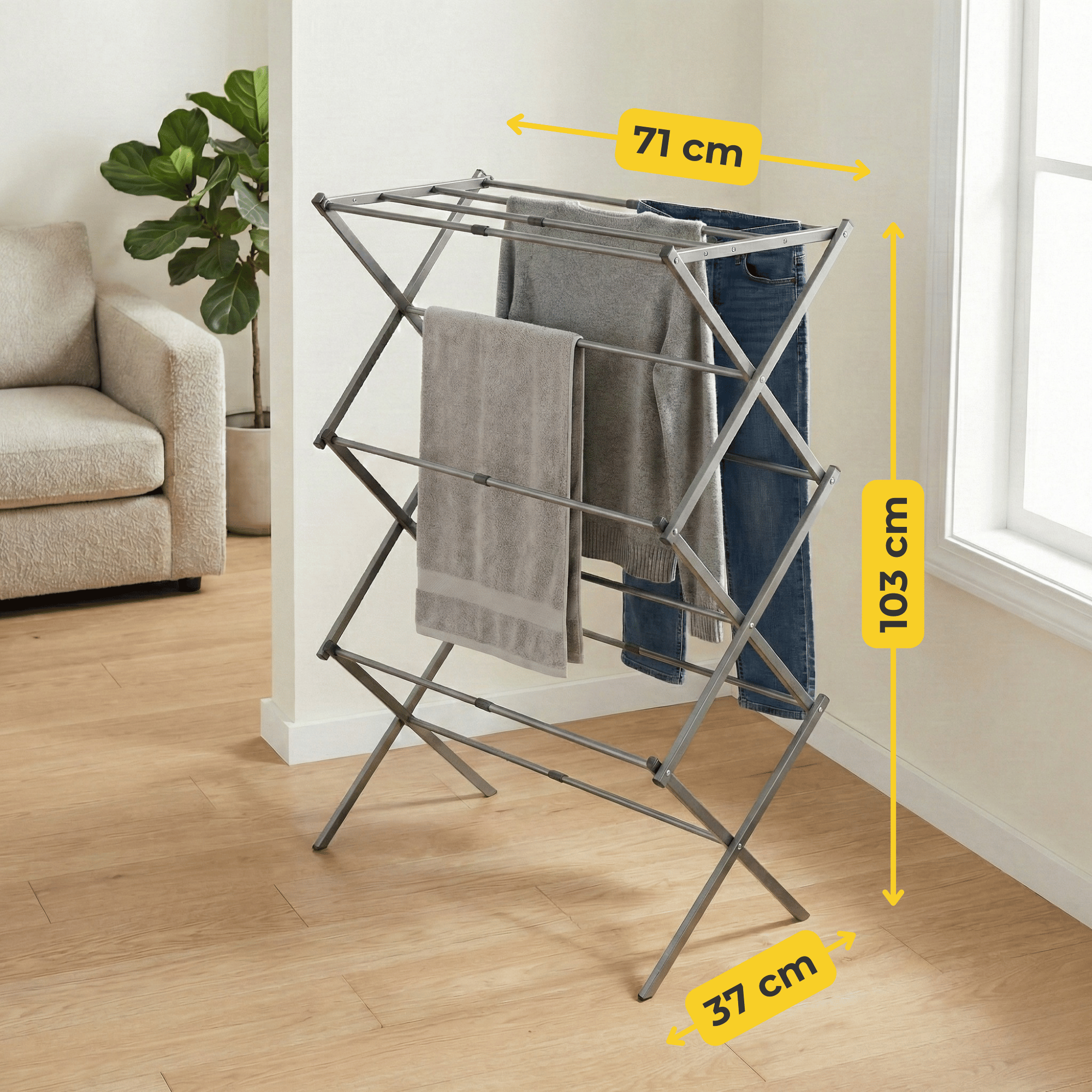 TEMU 3-tier Extendable Clothes Drying Rack – Indoor & Outdoor Slimline Airer, Heavy-duty Rust-resistant Design With Non-slip Feet, 10 kg Capacity,