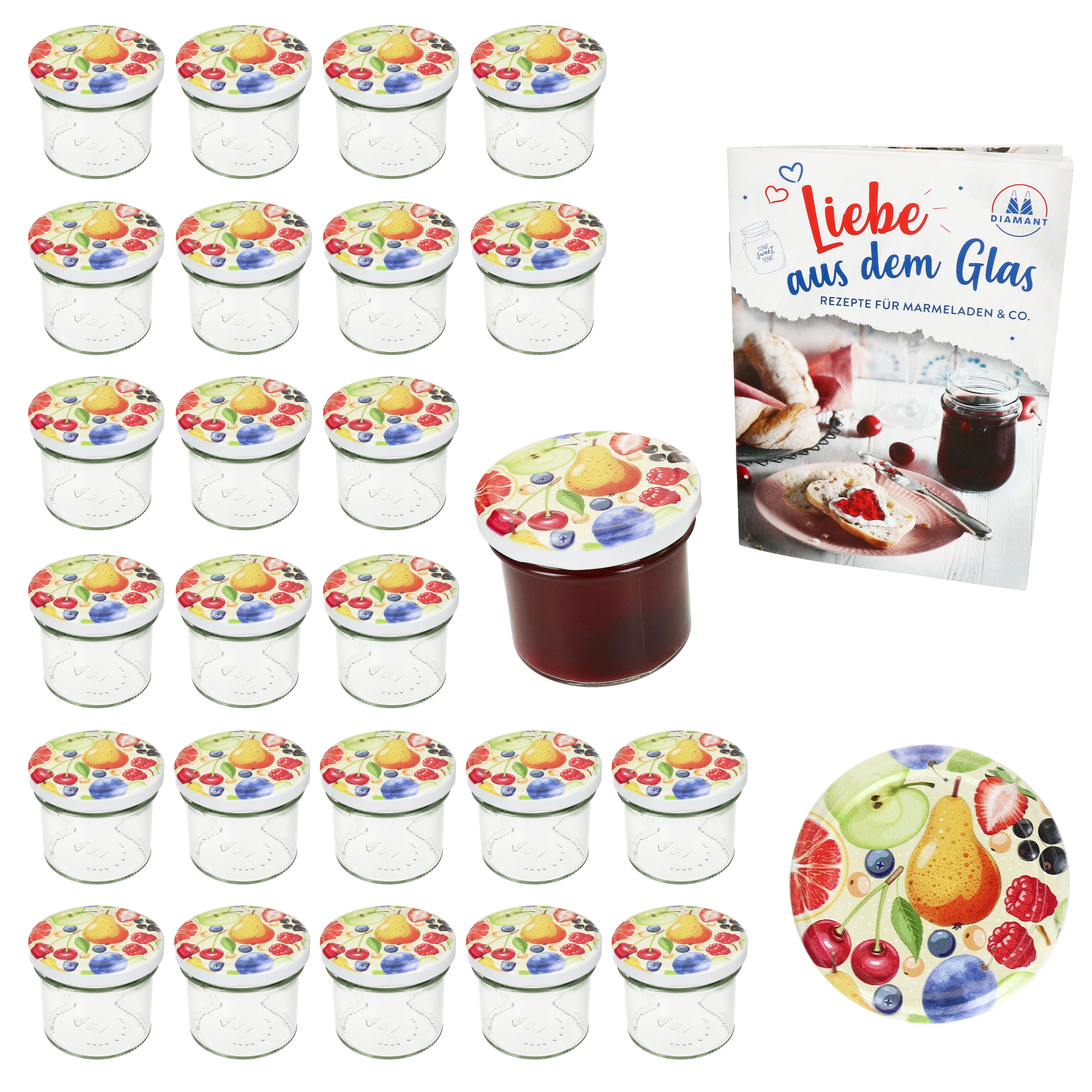 25pcs Set Of Tumbling Glasses 125ml Preserving Jar To66 Comic-fruit Lid Diamond Sugar Recipe