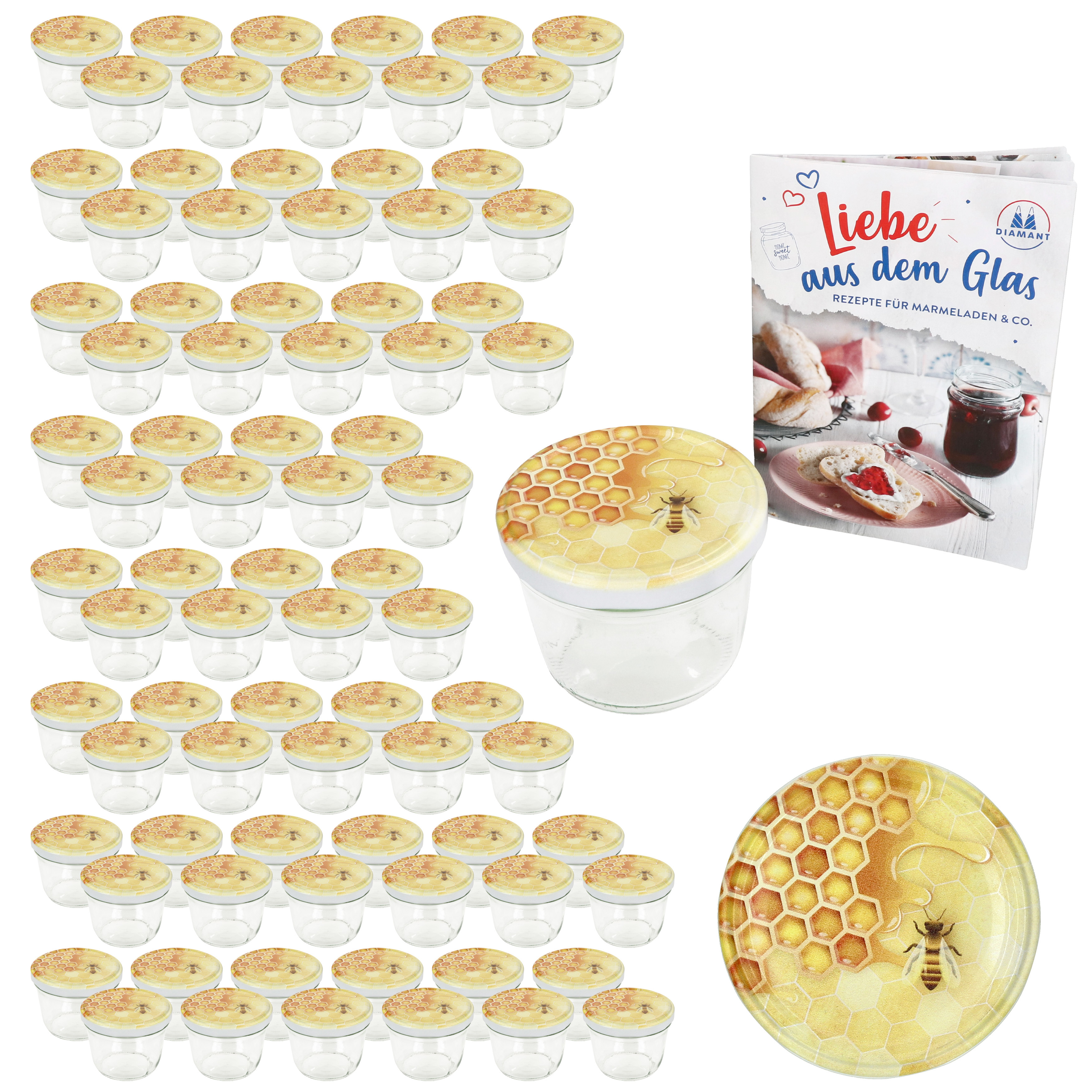 100pcs Set Of 230ml Jars With Lids + To82 Honey Lid + Diamond Sugar Recipe