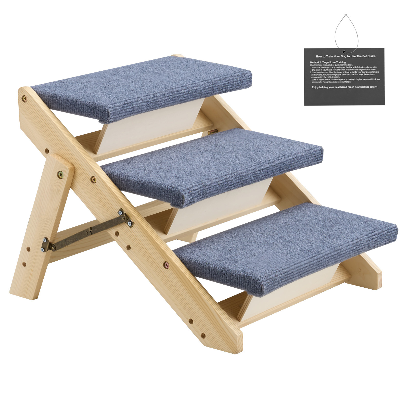 Image of Vevor Wood Pet Stairs, Dog Stairs For Beds, Sofa & Cars, 150lbs Load Capacity, Floded Flat Design, Stable & Sturdy Step Ladder For Small Medium Large Older Pet Puppy Essentials