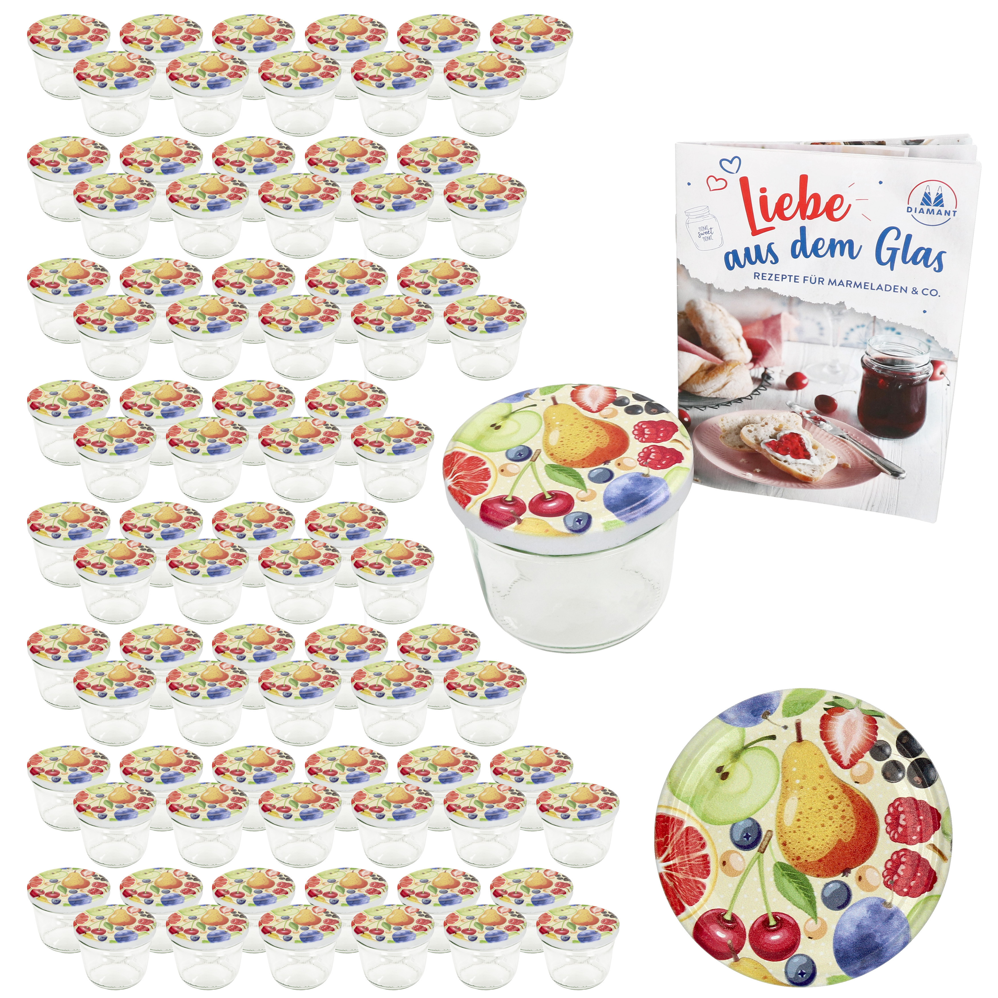 100x Tumbler 230ml Preserving Jar To82 Comic-fruit Lid Diamond Sugar Recipe