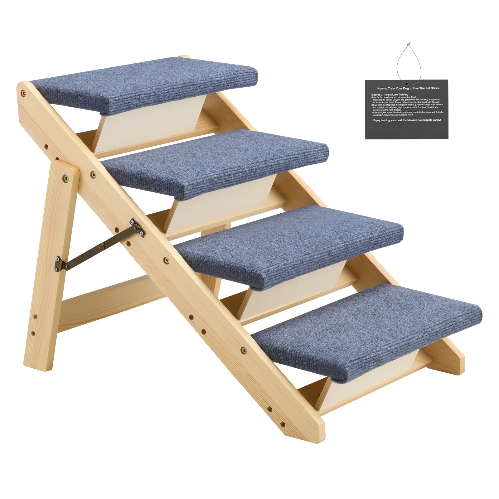 TEMU Vevor Wood Pet Stairs, 4-step Dog Stairs For Beds, Sofa & Cars, 68 Kg Load Capacity, Floded Flat Design, Stable & Sturdy Step Ladder For Small