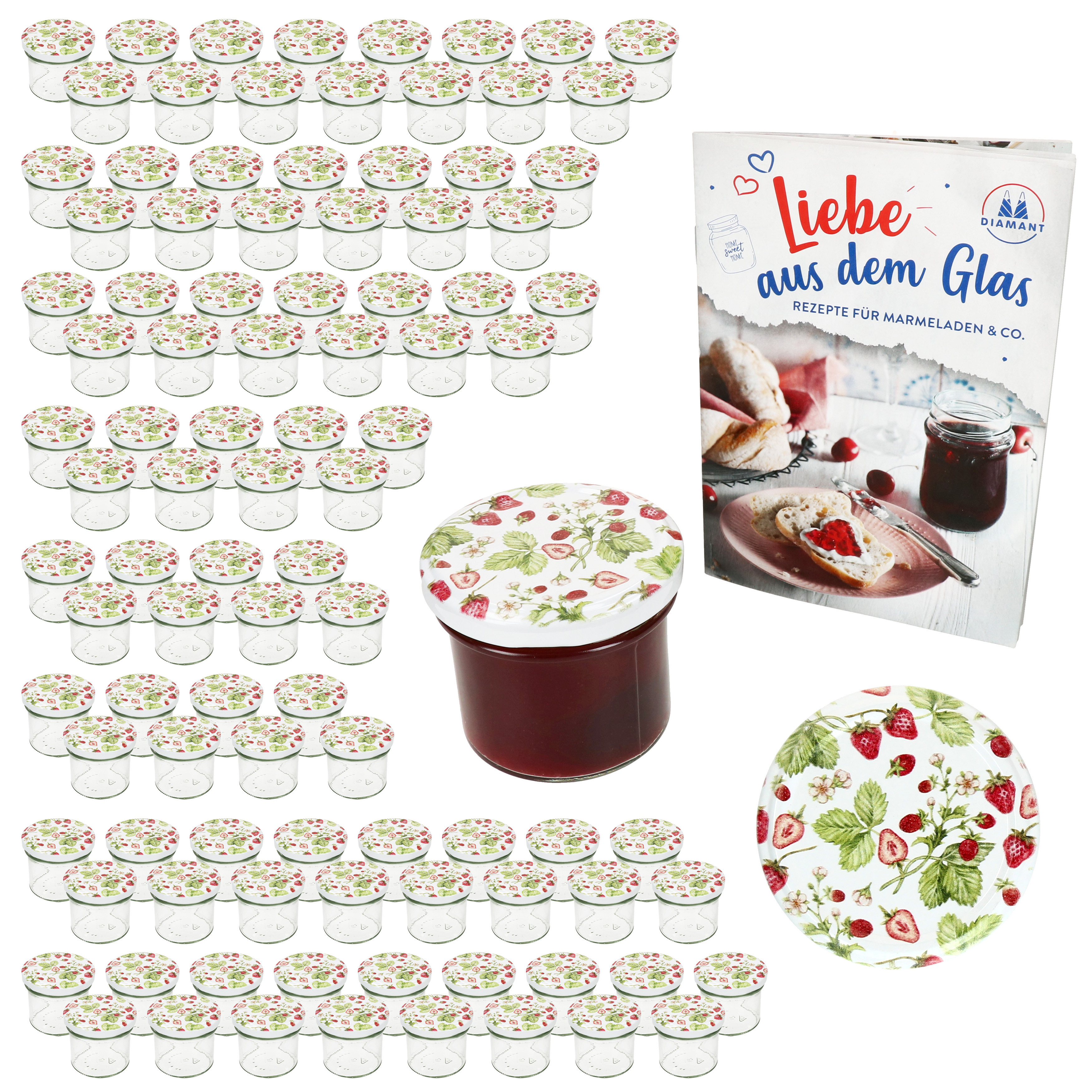 100th Set Tumbling Glass 125ml Preserving Jar Forest Strawberry Lid Diamond Sugar Recipe