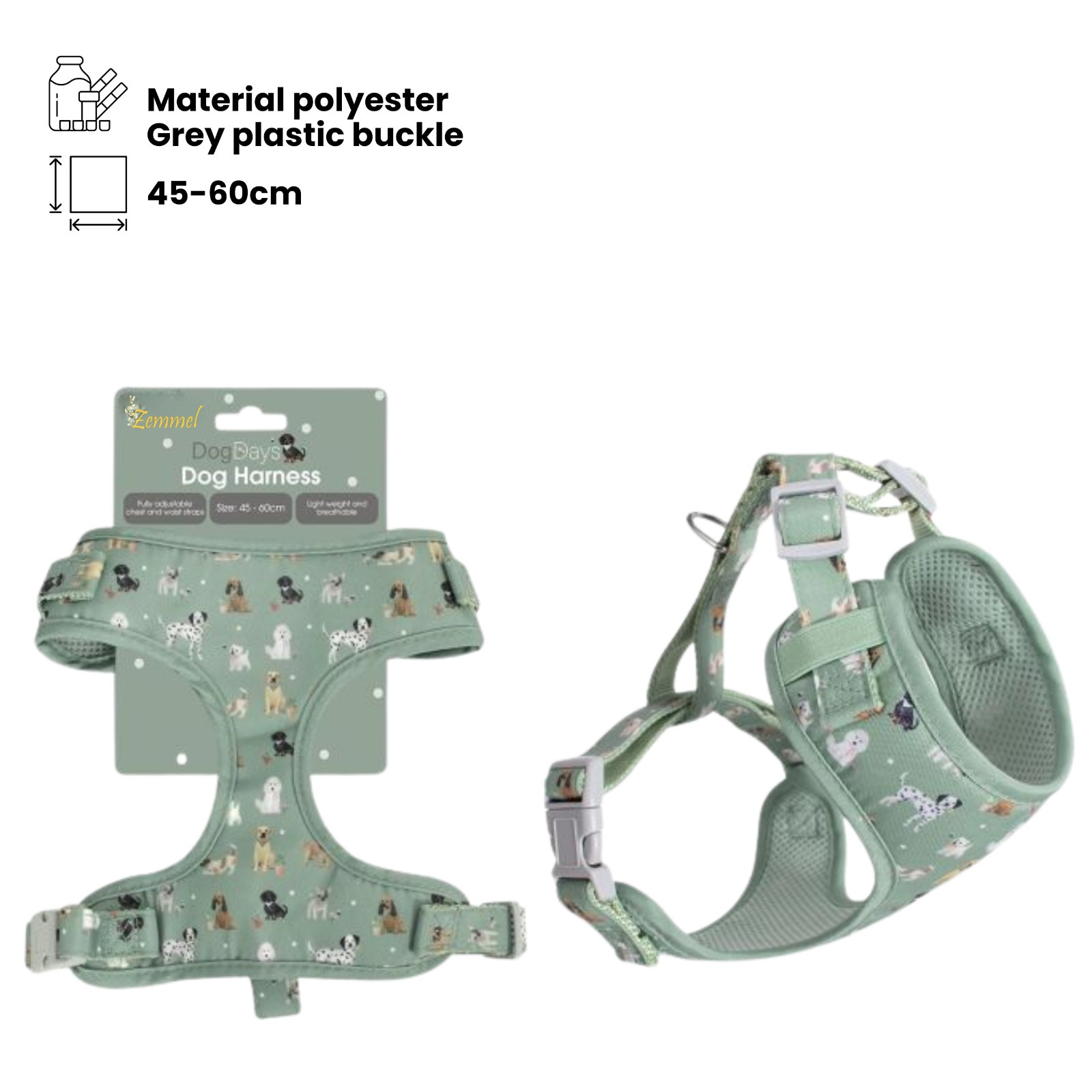 TEMU Smart Dog Print Dog Harness Collar Lead Adjustable Harness 45-60cm