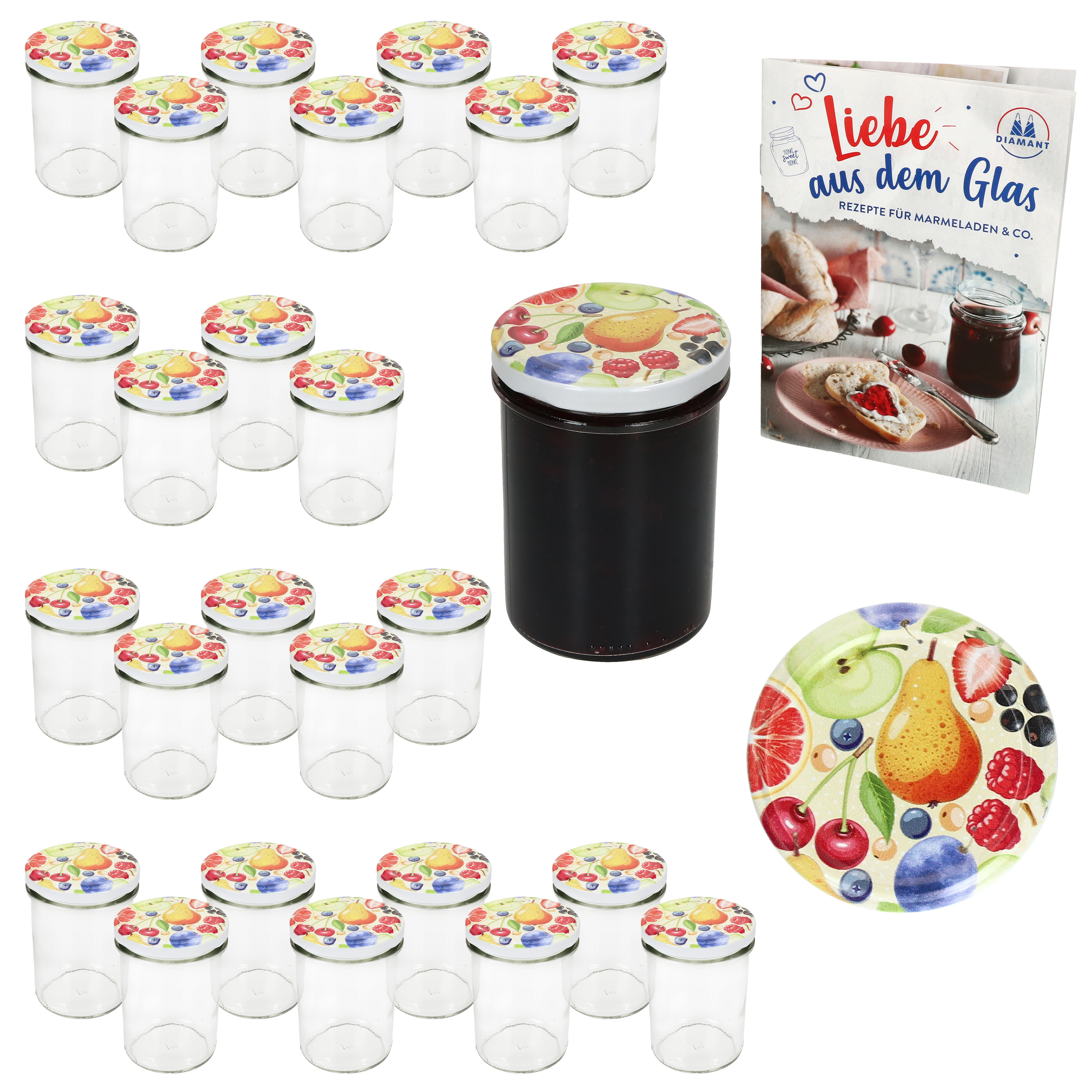 25-piece Set Of 230ml Tall Jars To66 With Comic Fruit Lids And Recipe Booklet