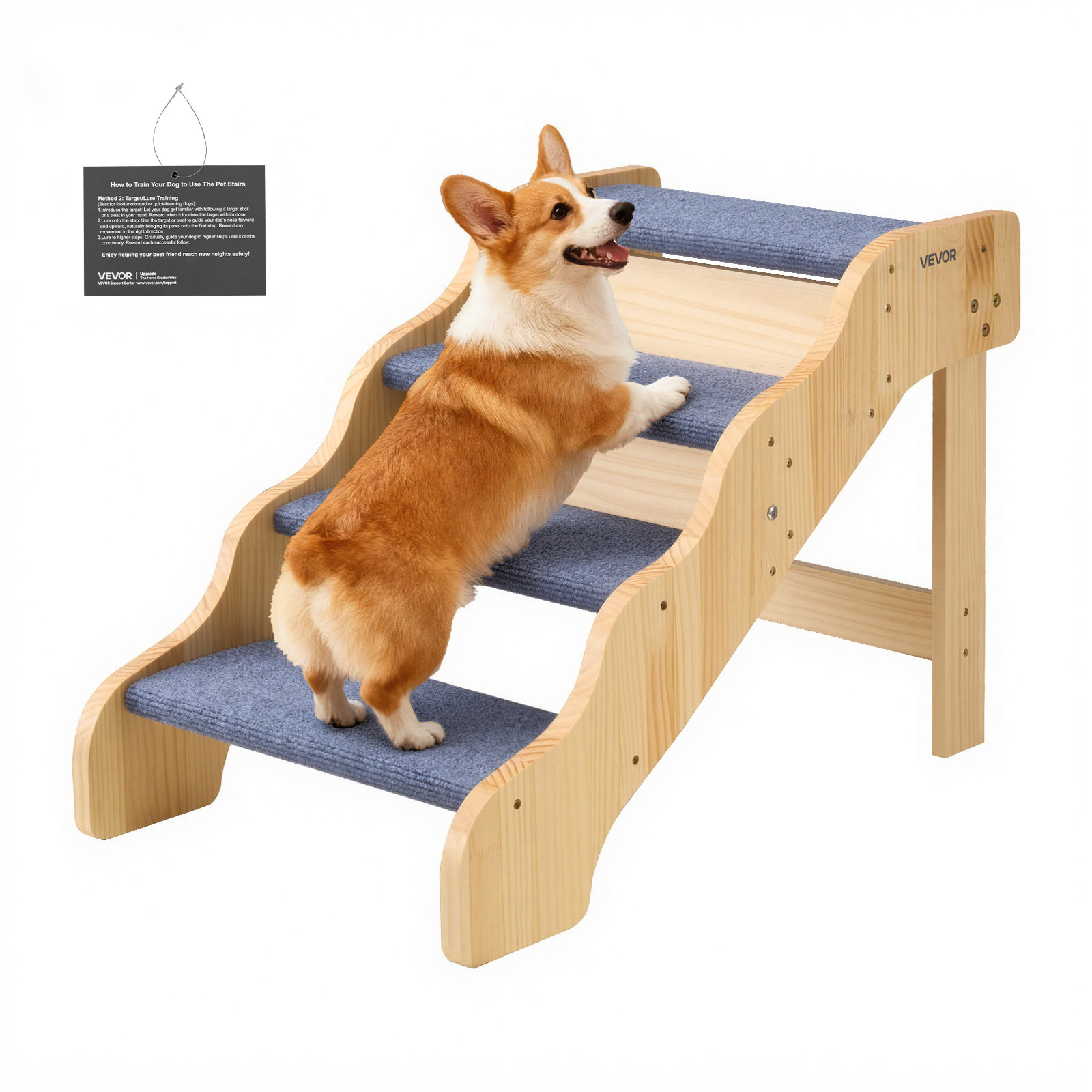 Vevor Wood Pet Stairs, 4-step Dog Stairs For High Beds, Sofa & Cars, 68 Kg Load Capacity, Non-slip Surface, Stable Step Ladder For Small Medium Large Older Pet Puppy Essentials