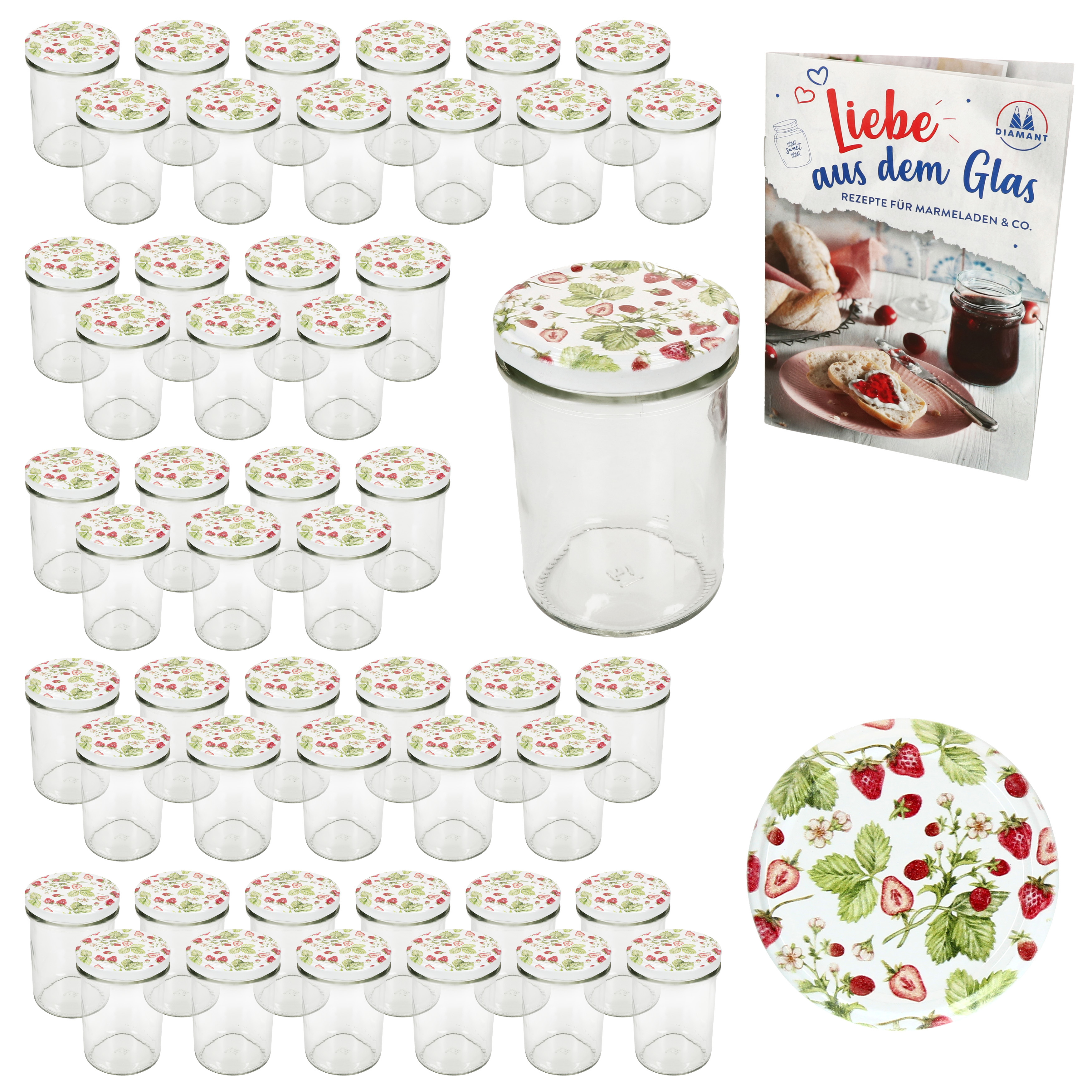Image of 50s Style Tumbler 230ml High Canning Jar To66 Forest-strawberry Lid Recipe Booklet