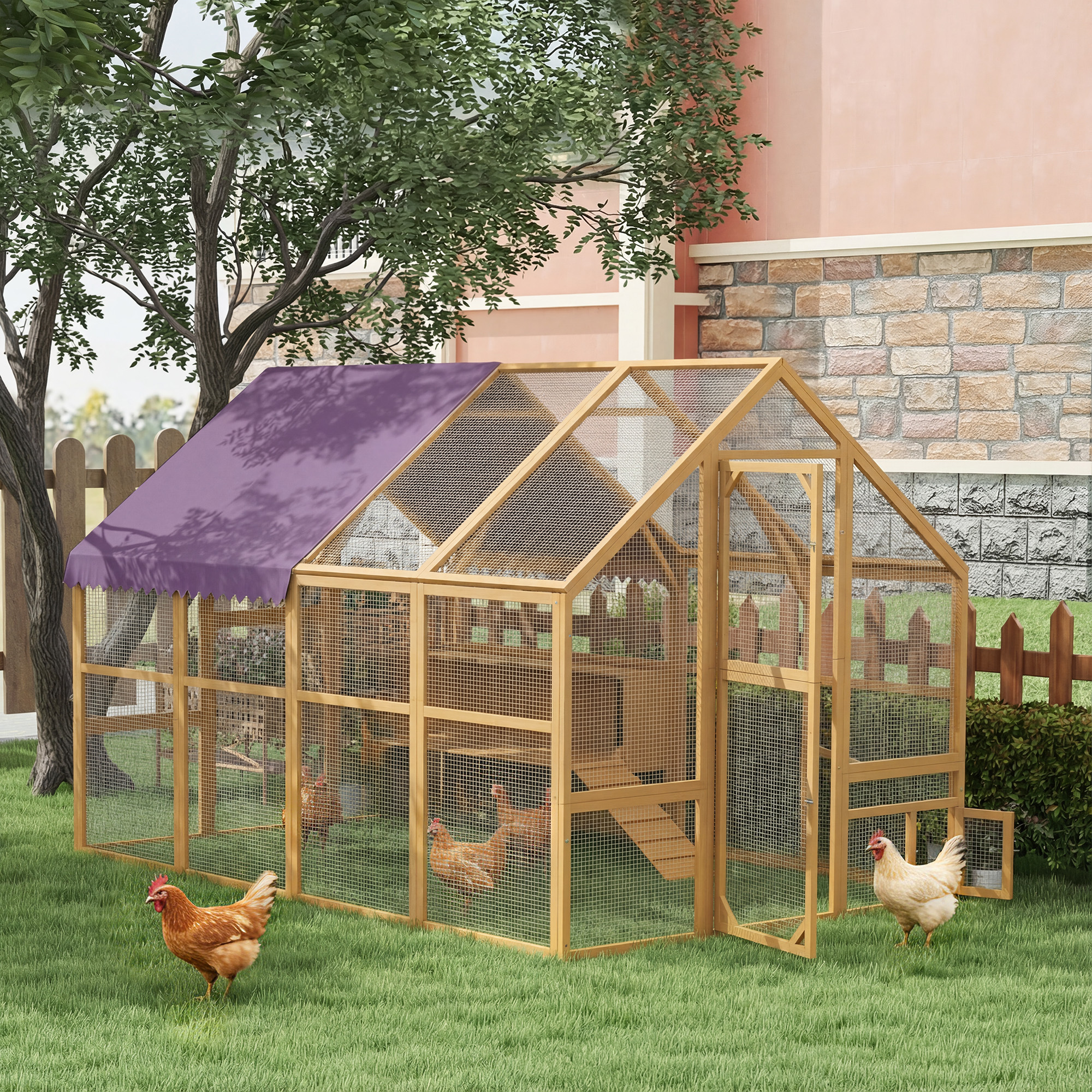Chicken Coop 5.2m², . 2.8x1.8x1.9m, Wooden Free-range Enclosure With Safety Lock, Splitable Door, 4 Nesting Boxes, Roof, Ramp, Suitable For 8-12 Chickens, Rabbits, Ducks, And As A Cat Enclosure