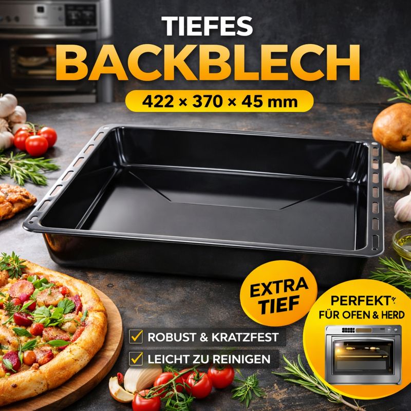 Universal Baking Sheet / Frying Pan 422 × 370 Mm - Enamelled, And Scratch-resistant, Easy To Clean - 30 Mm Or 45 Mm - 1/2 Set