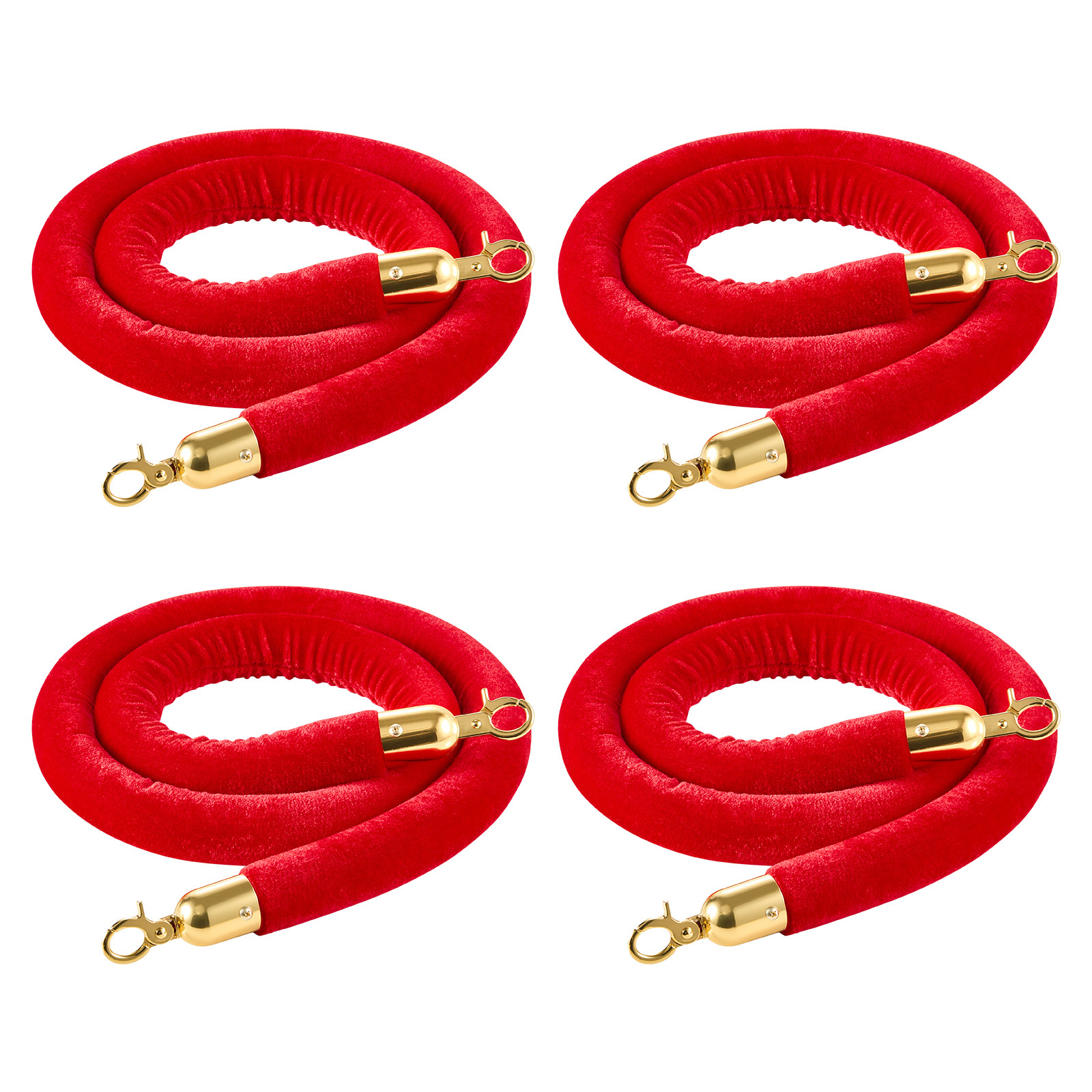 Vevor 4 Pcs Red Velvet Ropes, 1.5 Control Red Velvet Ropes With Gold Hooks, Post Queue Barrier Carpet Rope For Carpet Events Movie Theaters Grand Hotels Party