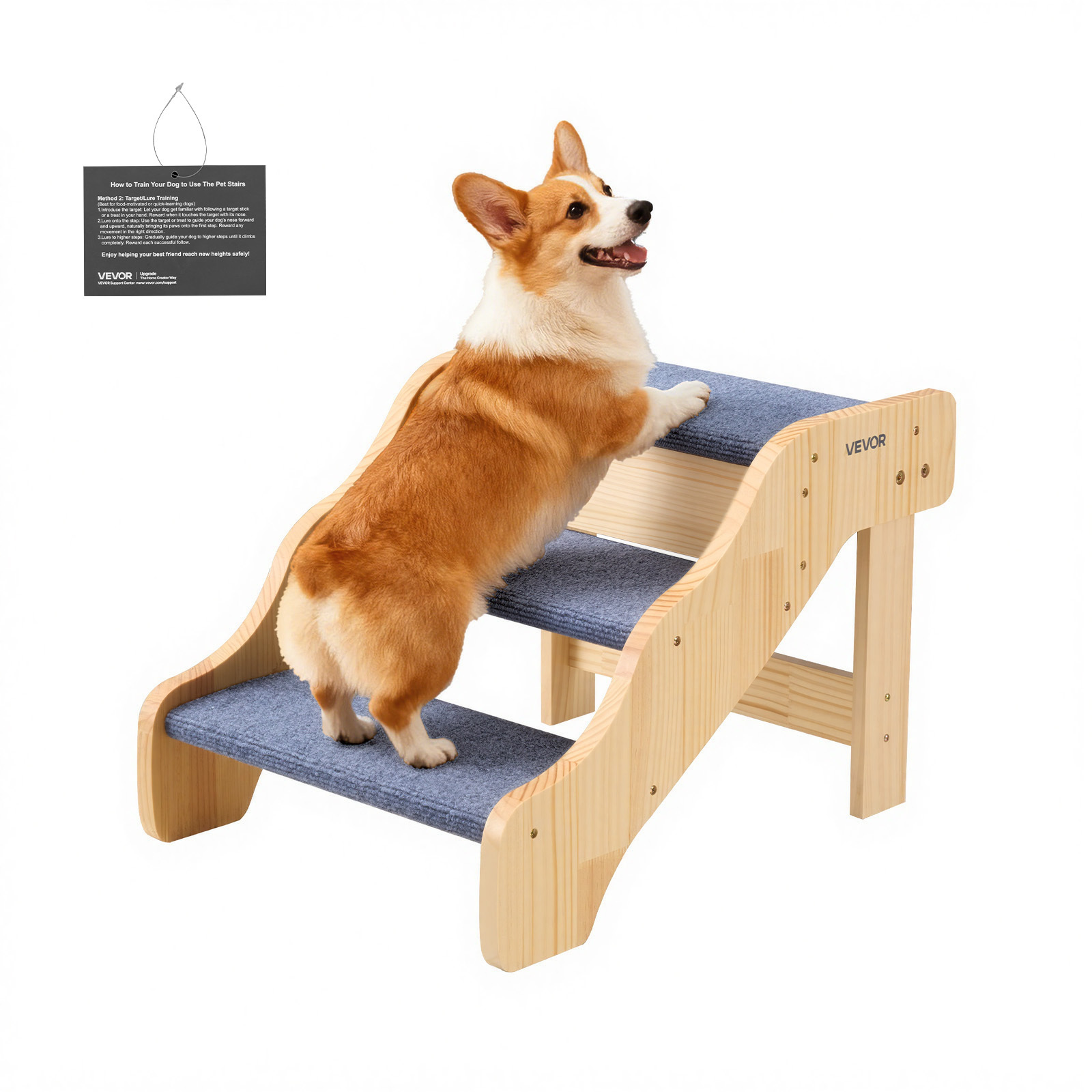Vevor Wood Pet Stairs, Dog Stairs For High Beds, Sofa & Cars, 150lbs Load Capacity, Non-slip Surface, Stable Step Ladder For Small Medium Large Older Pet Puppy Essentials