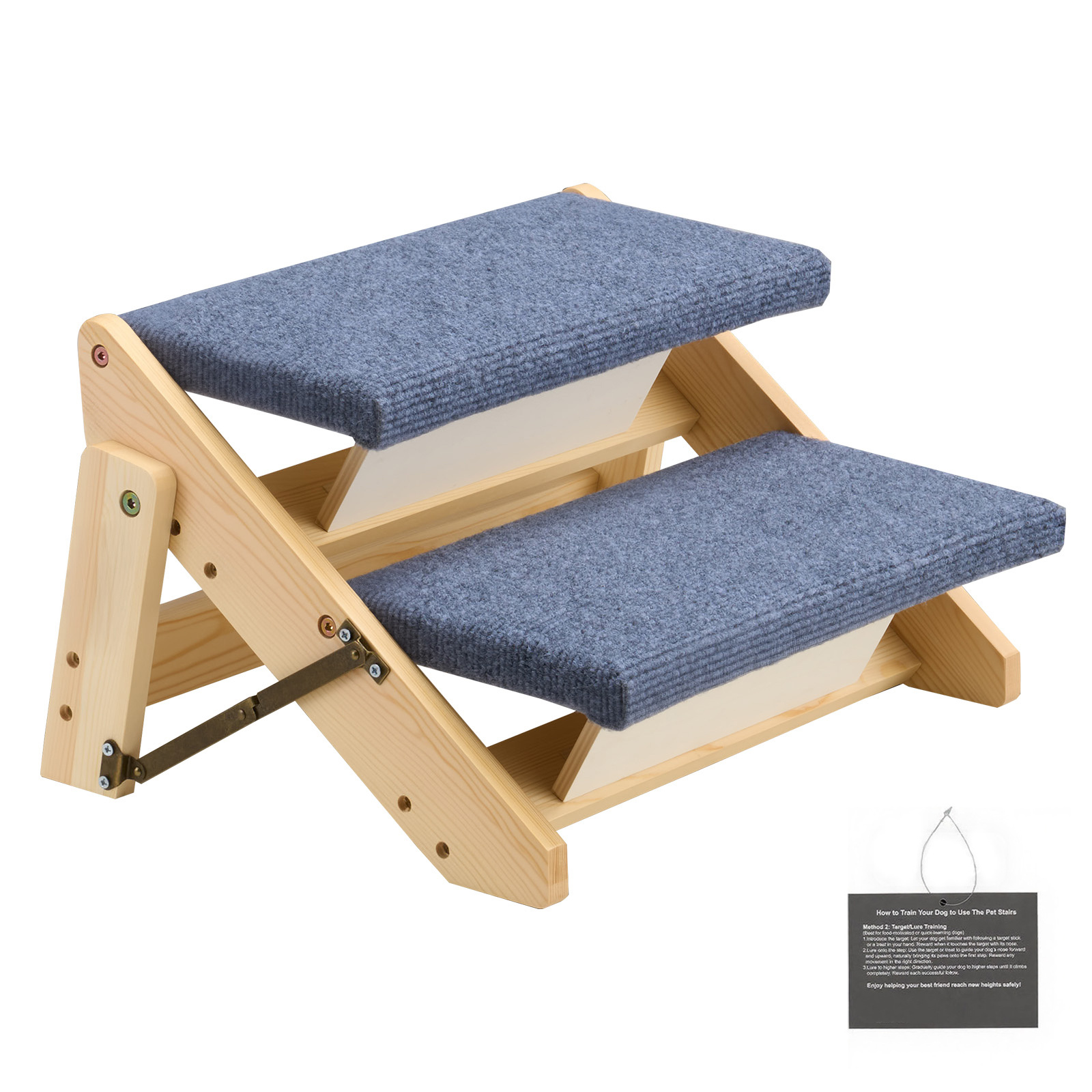 TEMU Vevor Wood Pet Stairs, Dog Stairs For Beds, Sofa & Cars, 50 Kg Load Capacity, Floded Flat Design, Stable & Sturdy Step Ladder For Small Medium