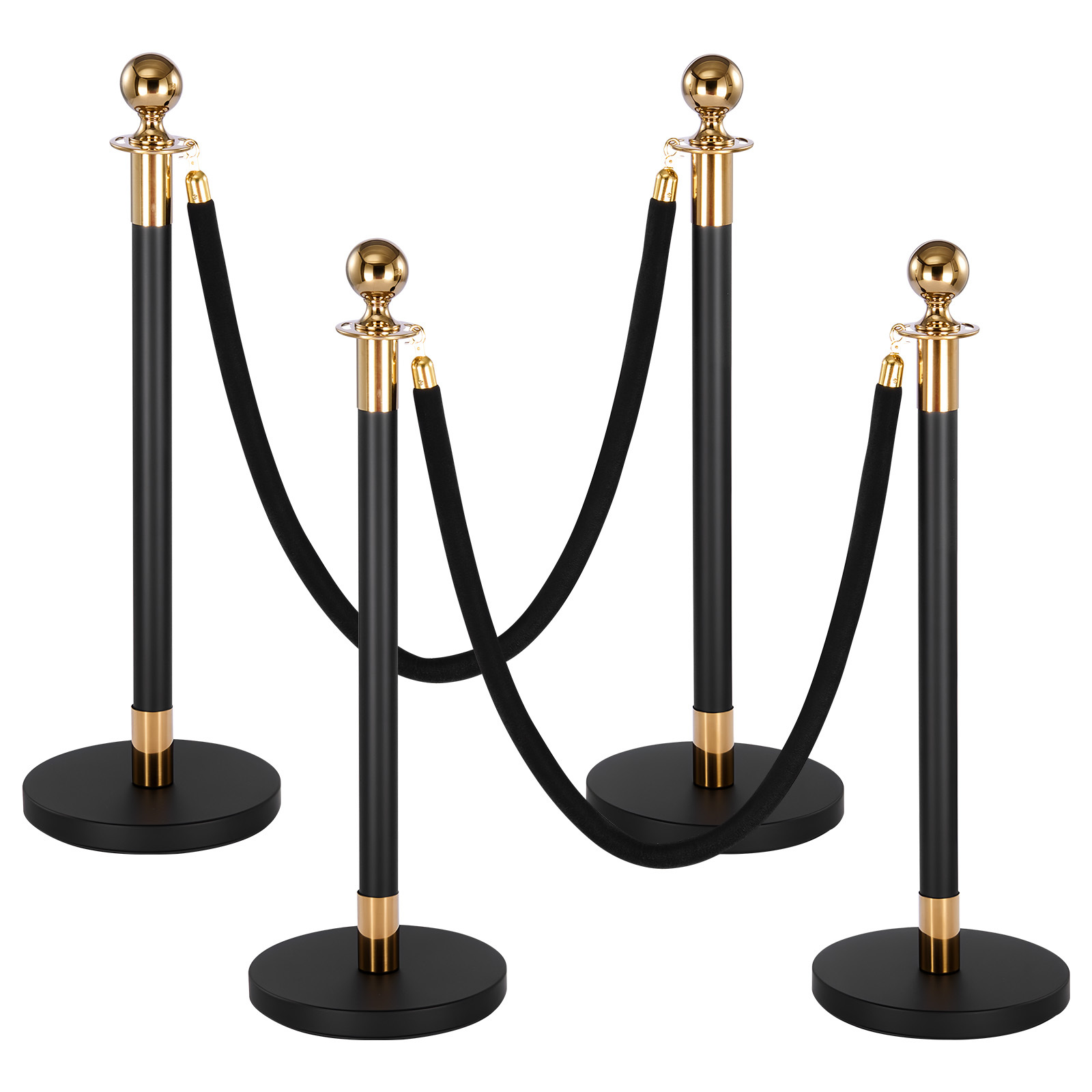 Image of Vevor Post, 4pcs Barrier Set With 2 Black Velvet Ropes, Heavy Duty Stainless Steel Post Queue With Hollow Base For Theater, Party, Wedding, Exhibition, Event (black)