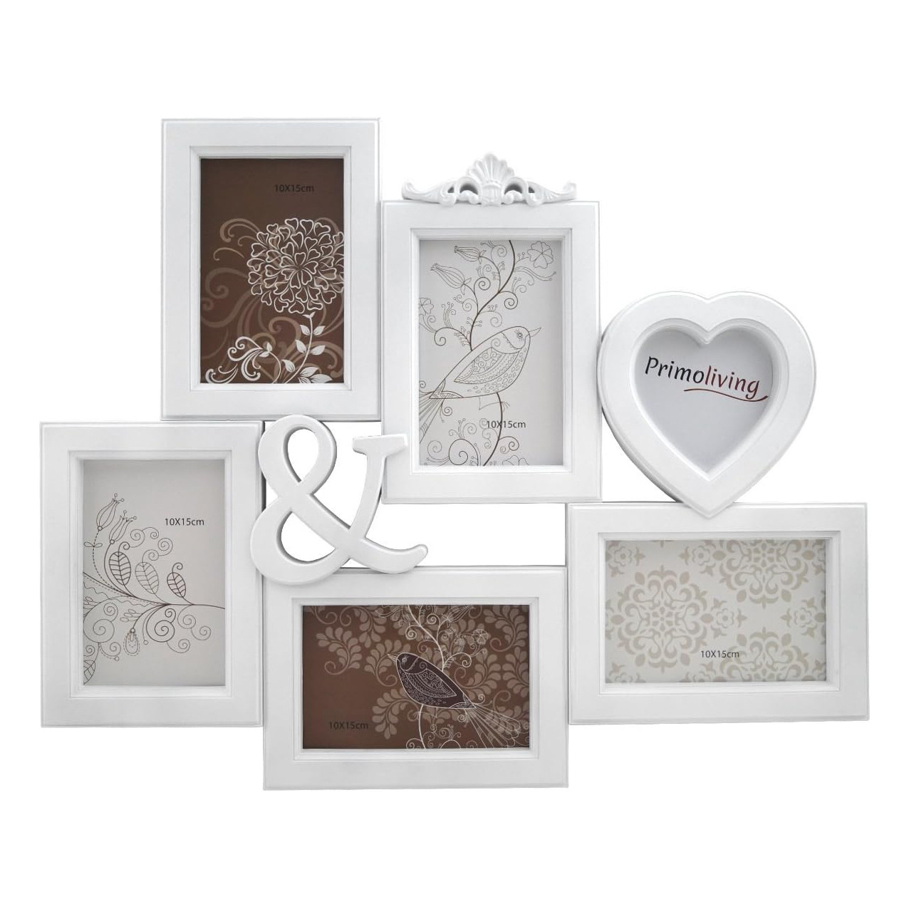 Image of 3d Picture Frame Collage In White - Wall Gallery For 6 Or 7 Photos - Romantic Photo Wall With Heart, Oval & - Decorative Frame For Family Photos & Wedding - Plastic With Glass Front