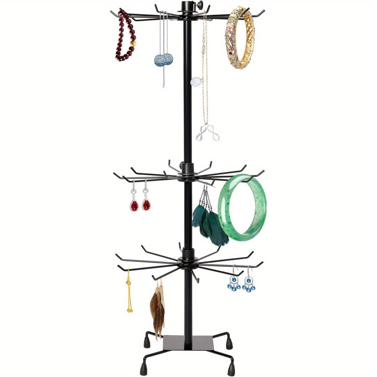 Image of 3-tier Rotating Jewelry Tower, Necklace Holder, Jewelry Stand, Keychain Display, Rotating Stand For Storing Necklaces, Earrings, Black