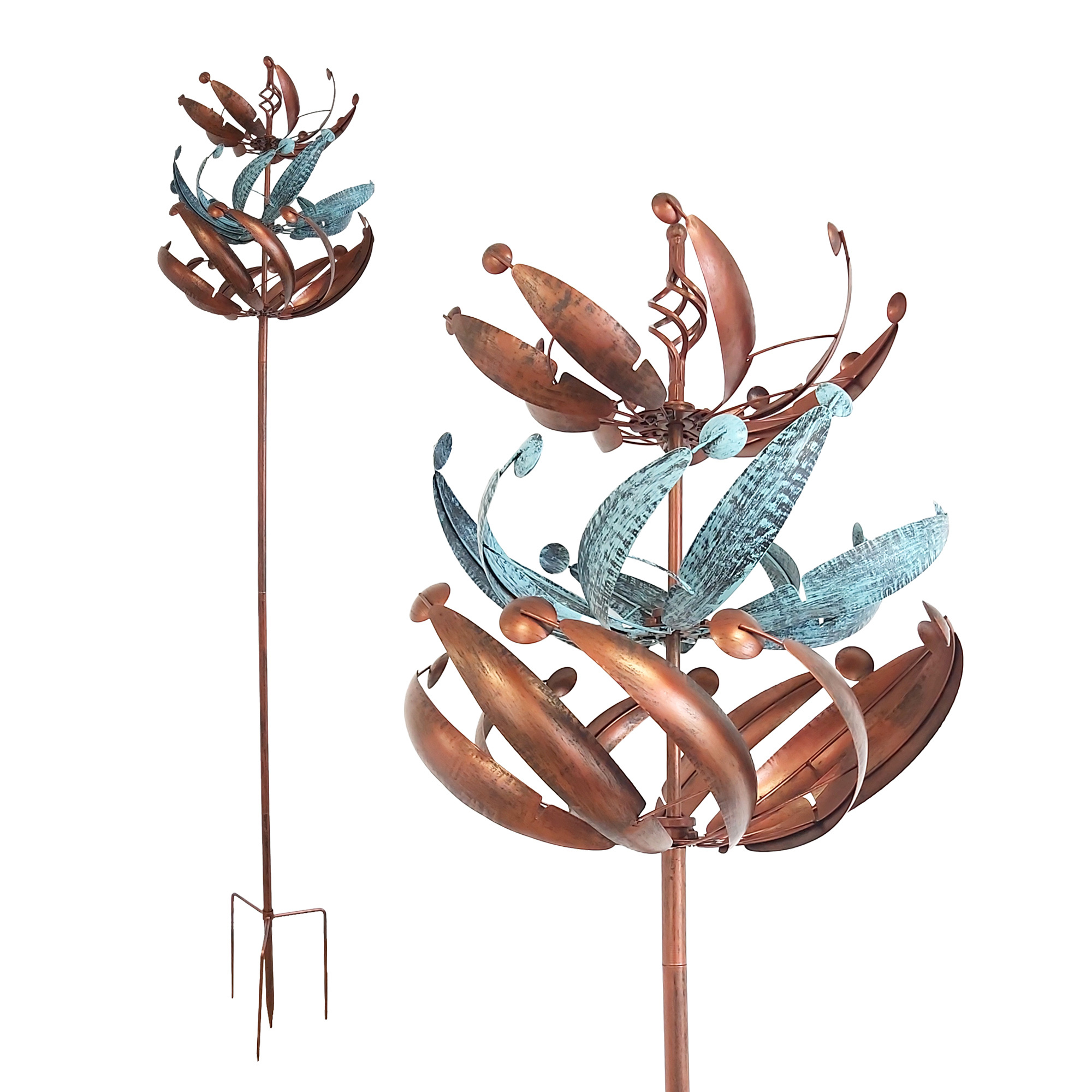 Image of Windmill With 3 Counter-rotating Rotors, Bronze, Garden Decoration, 221 Cm High