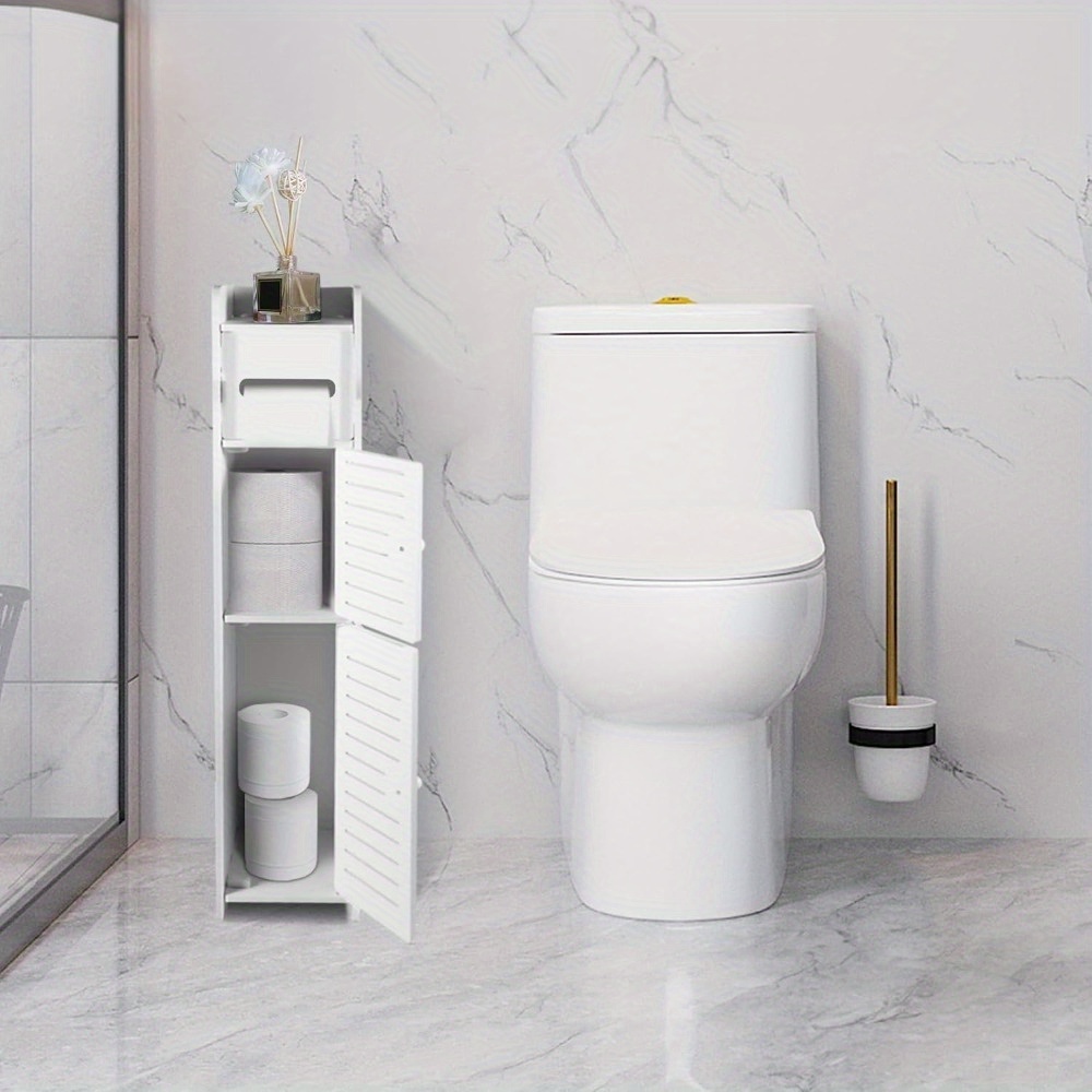 TEMU 3-tier Bathroom Storage Cabinet Tall Slim – Freestanding Toilet Paper Holder Organizer With Shelves, Storage Rack For Toilet Tissue, Cleaning