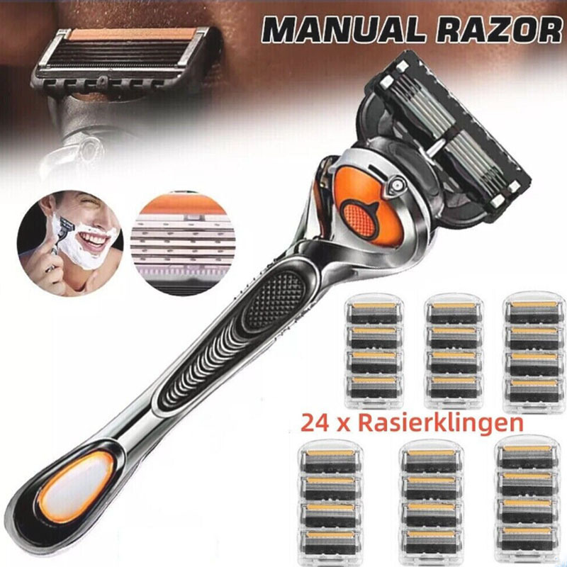 E-shop 1 Griff + 24 Klingen Einwegrasierer für Herren, manuelles Rasiermesser-Set für Herren,5-lagige Sicherheitsrasierklinge, nachfüllbare
