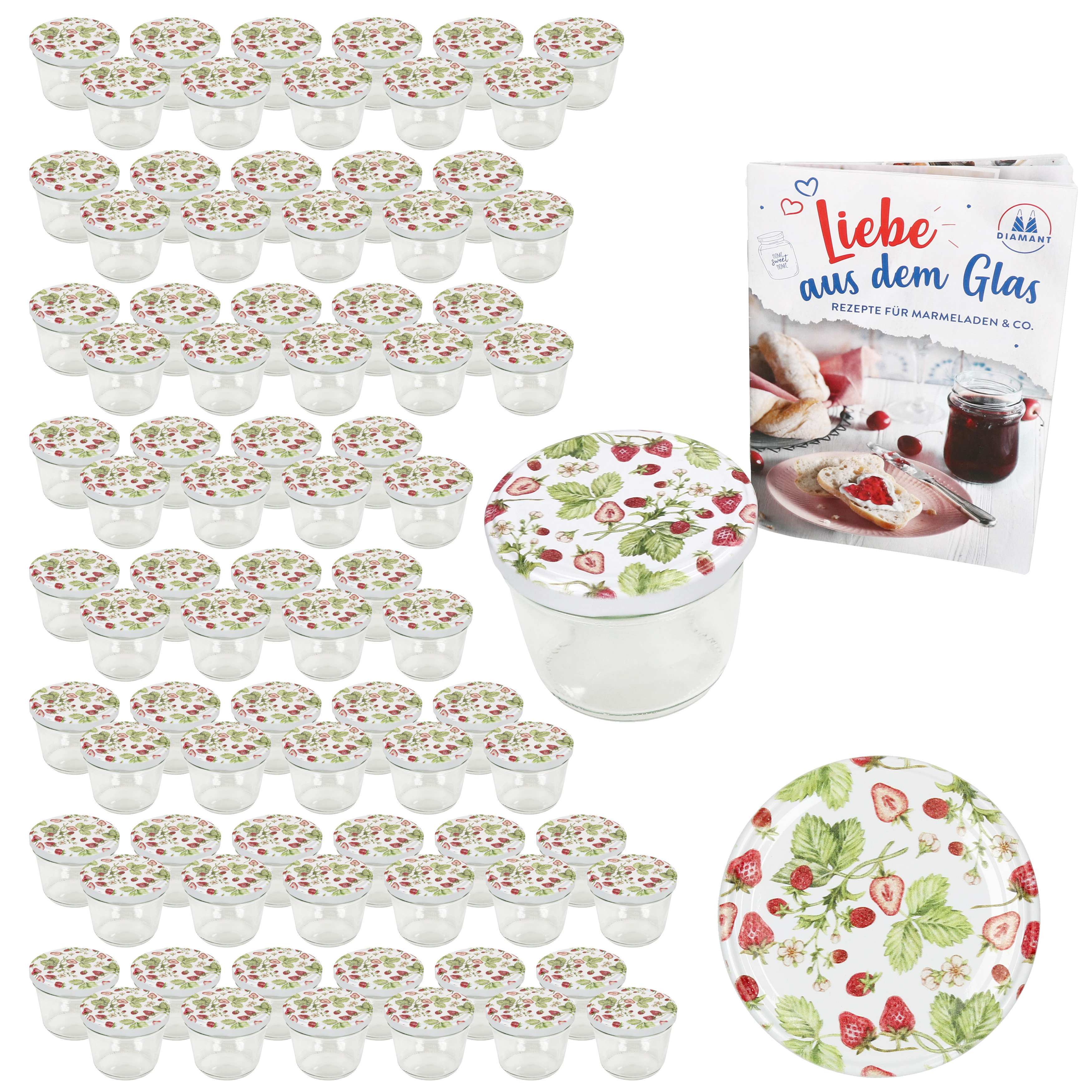 100th Set Tumbling Glass 230ml Preserving Jar Forest Strawberry Lid Diamond Sugar Recipe