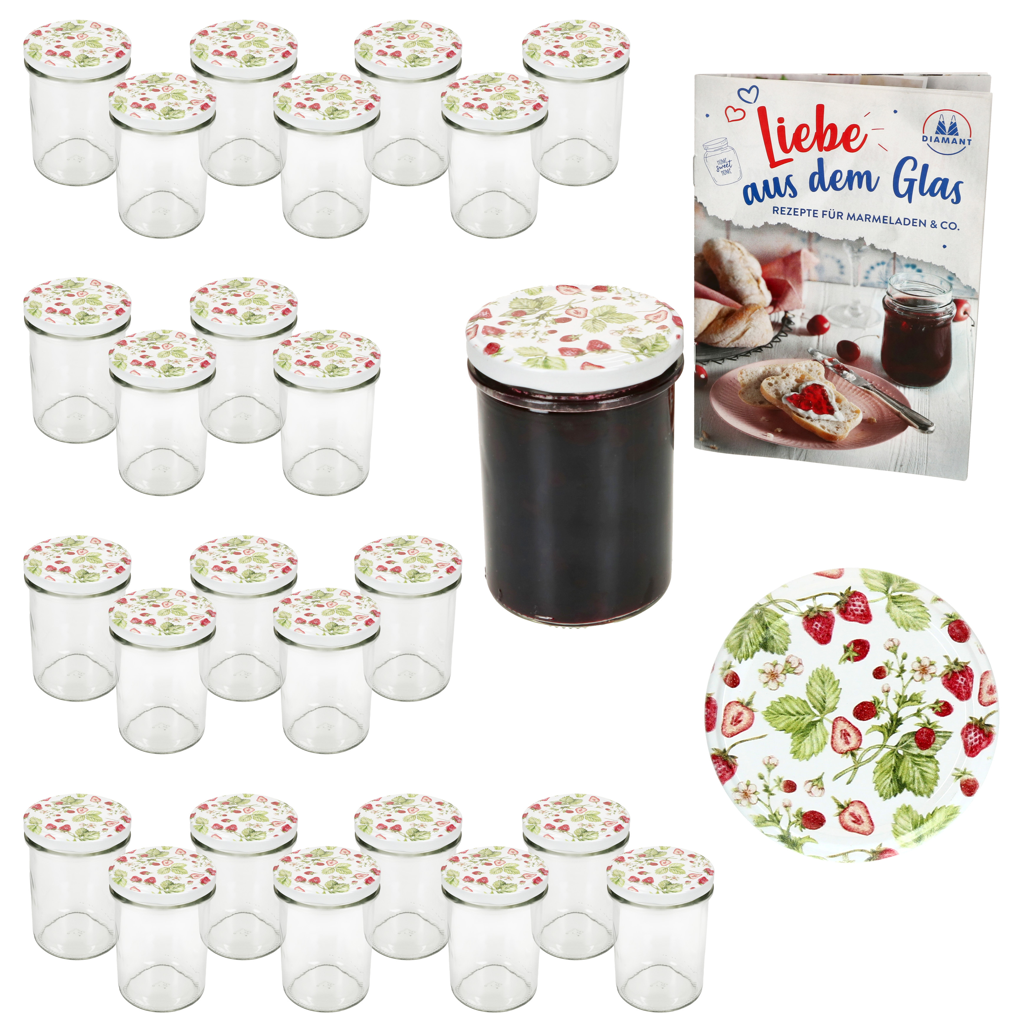 25pcs Set Of 230ml High Stacking Jar To66 Forest Strawberry Lid Recipe Book