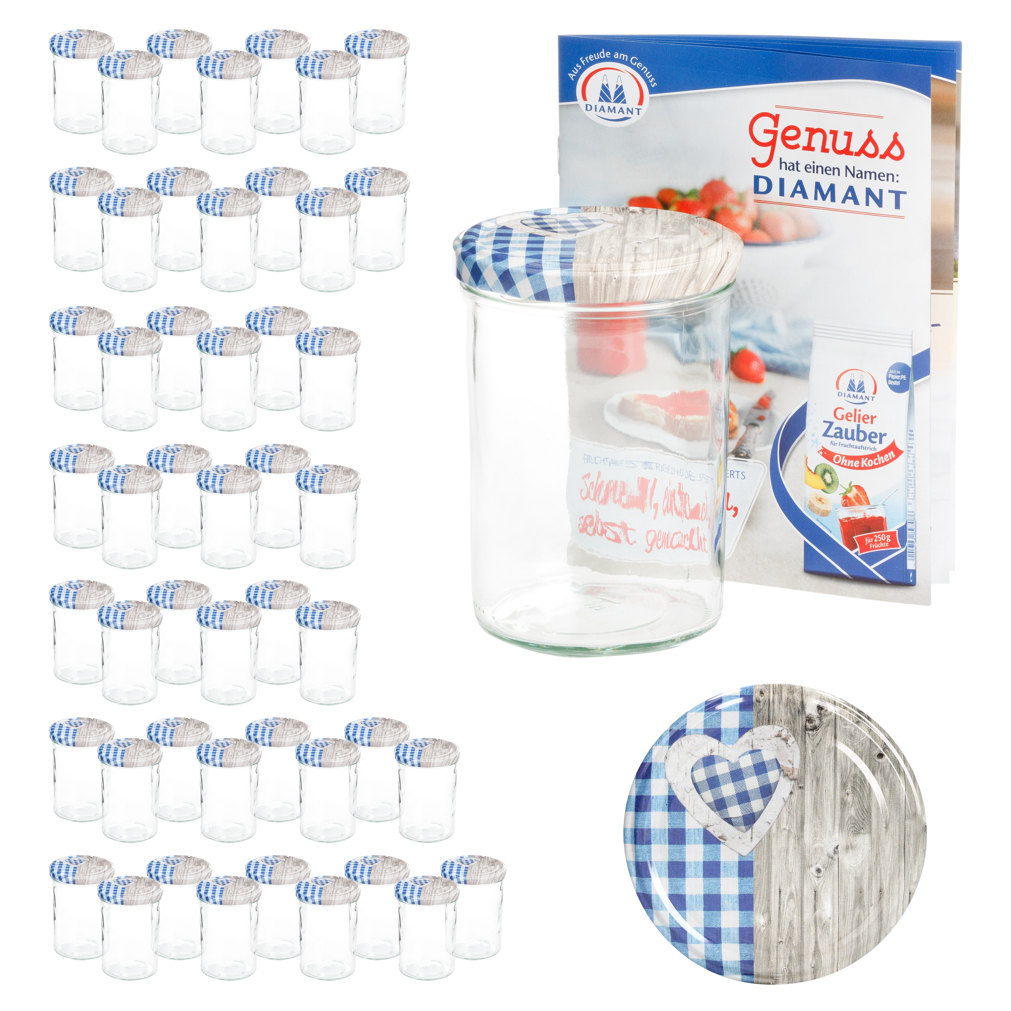 50 Tumblers 435 Ml Lid Blue Checked Preserving Jar Glass