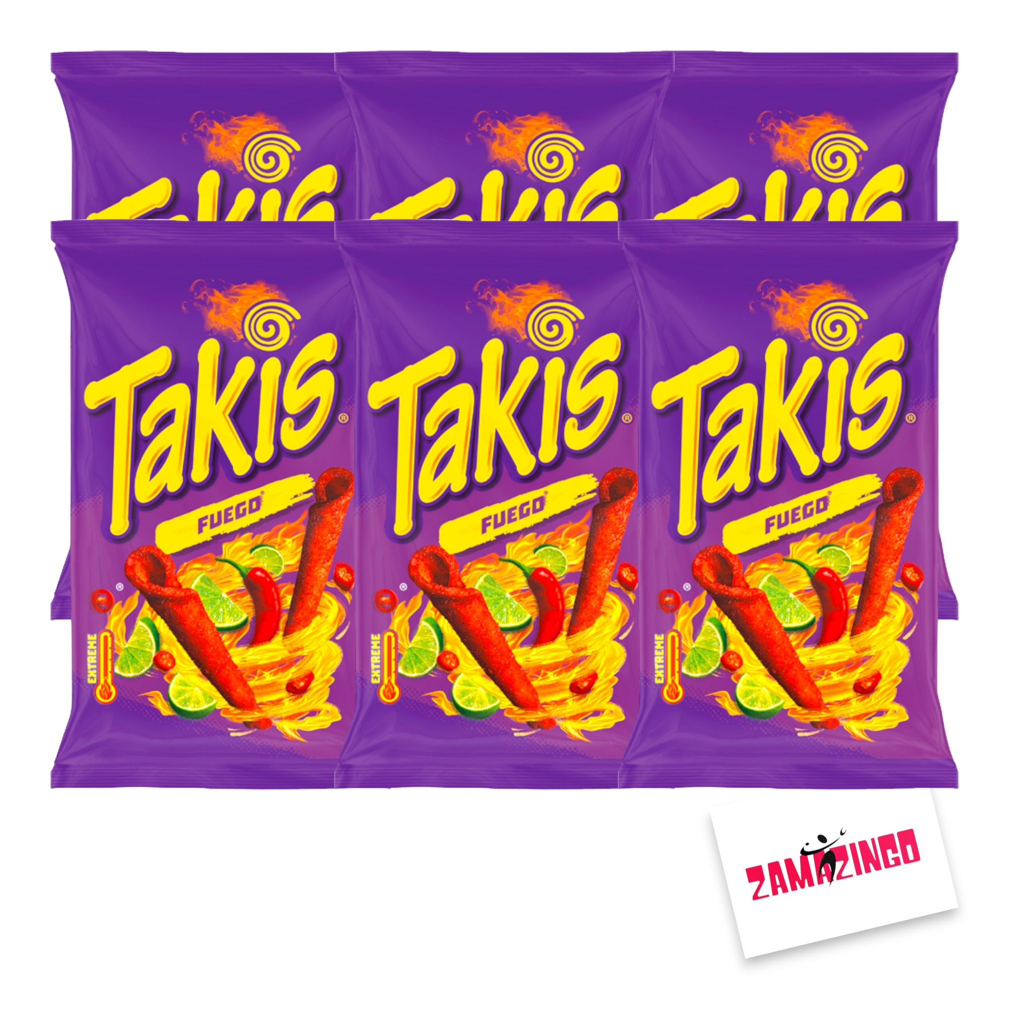 Image of Takis Fuego Extreme Hot Corn Chips With Chili And Lime Flavor 100g (6-pack)