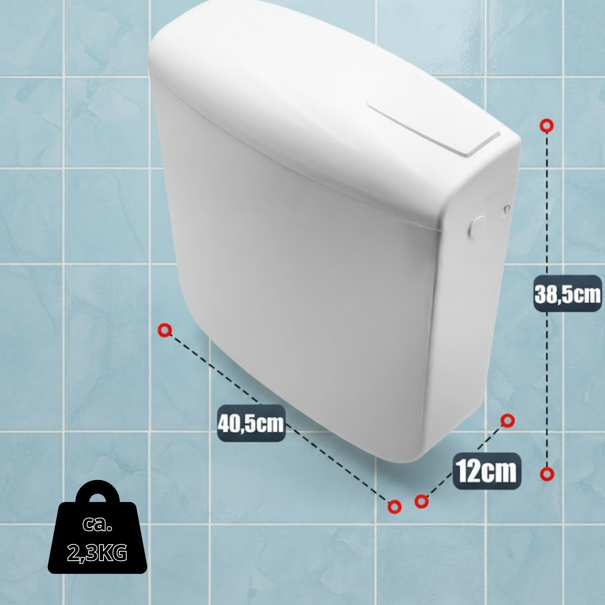 E-shop WC Spülkasten Deluxe Metall Schlauch und Messing Anschlüssen für Toilette WC 6-9 Liter Wassersparfunktion