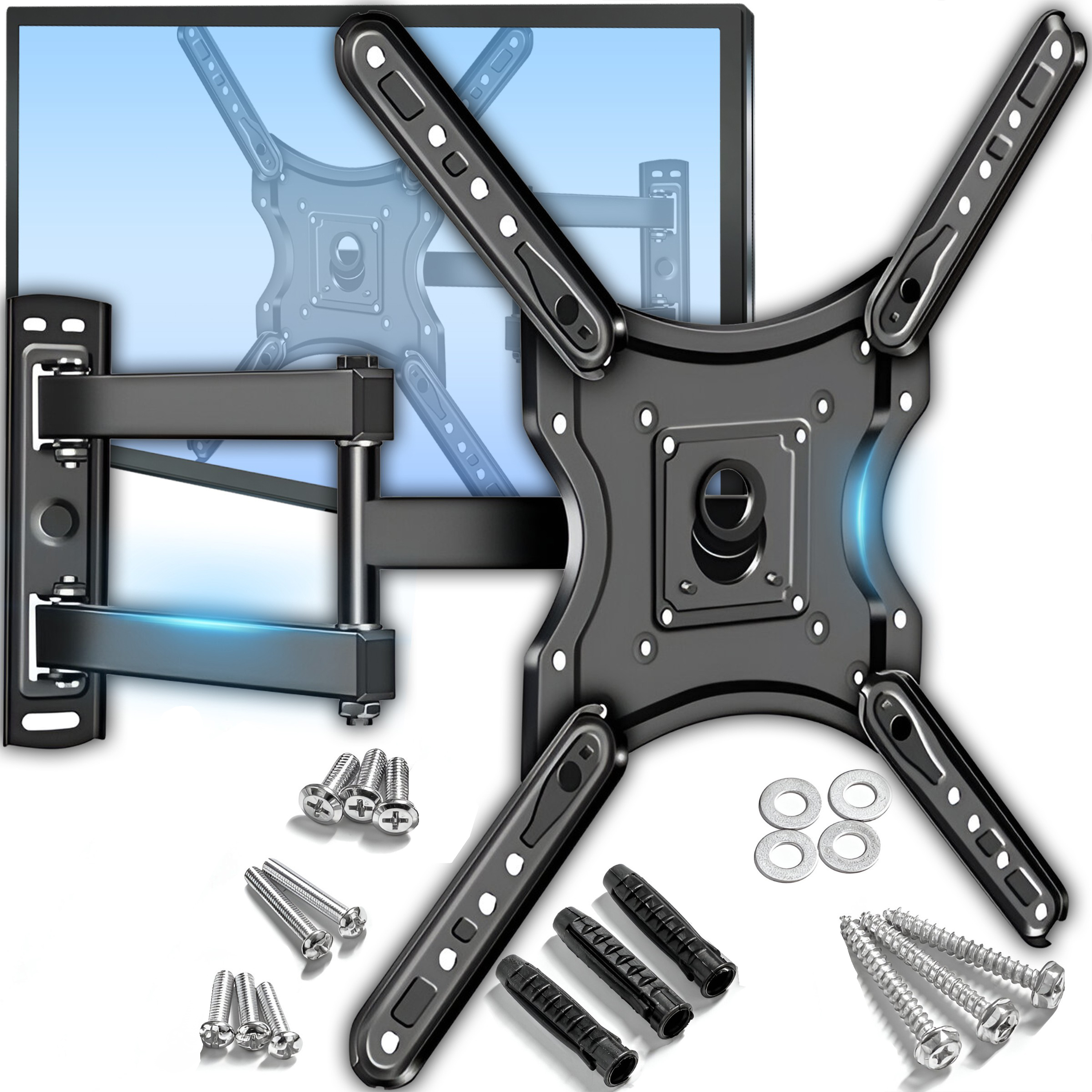 Image of Tv And Monitor Wall Mount, Swiveling, For Screen Diagonals From 32 To 55 Inches, Vesa Mount, Lcd/led, Black. Swivel Range Up To , Tilt Adjustment, Load Capacity 22 Kg, Adjustable Distance To Wall.