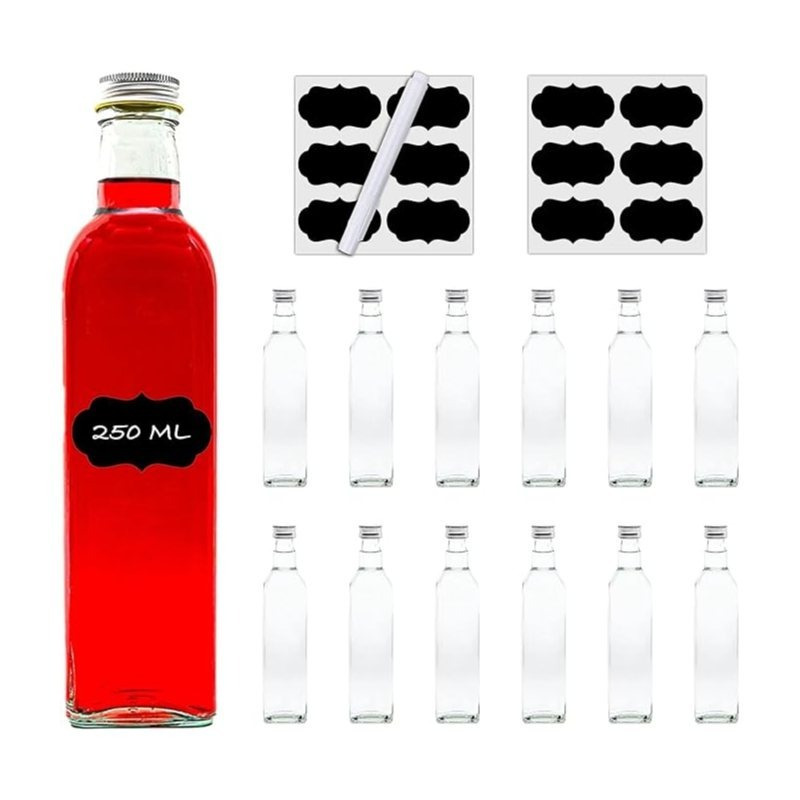 12 Glass Bottles 250 Ml Empty Mar Juice Bottle Smoothie Liquor Bottles Oil Of Glass To Fill Yourself (