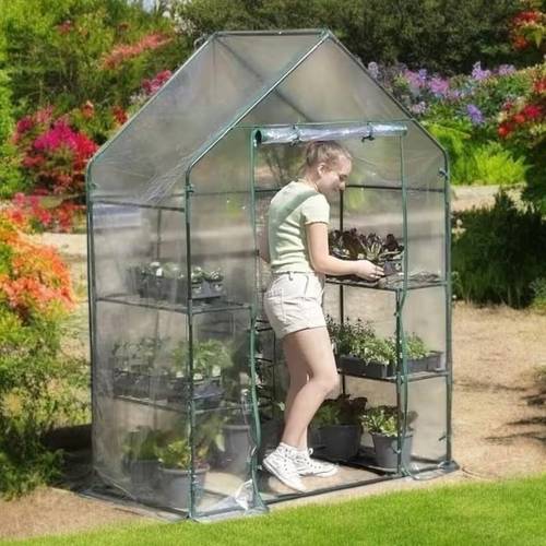 item picture 143 x 73 x 195cm size 3 tier complete walk in greenhouse cold frame with weatherproof clear pvc cover 4 shelves roll up zipped door for garden plants and outdoor