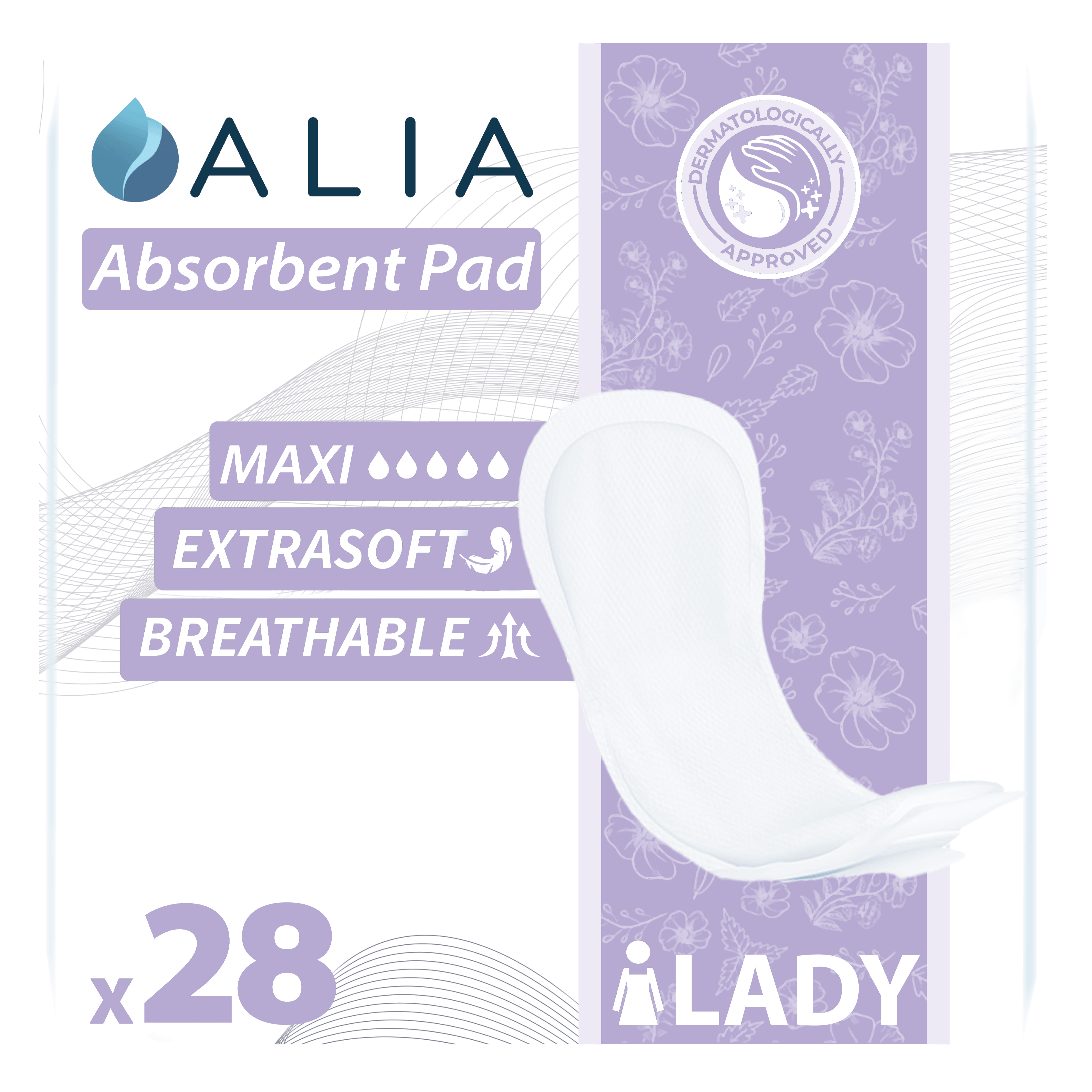 TEMU Alia Lady Absorbent Pads Maxi Absorbent Pads | For Ladies Of All Ages | Discrete, Soft Dermatologically Tested And Odour Free | 1 Pack Of 28