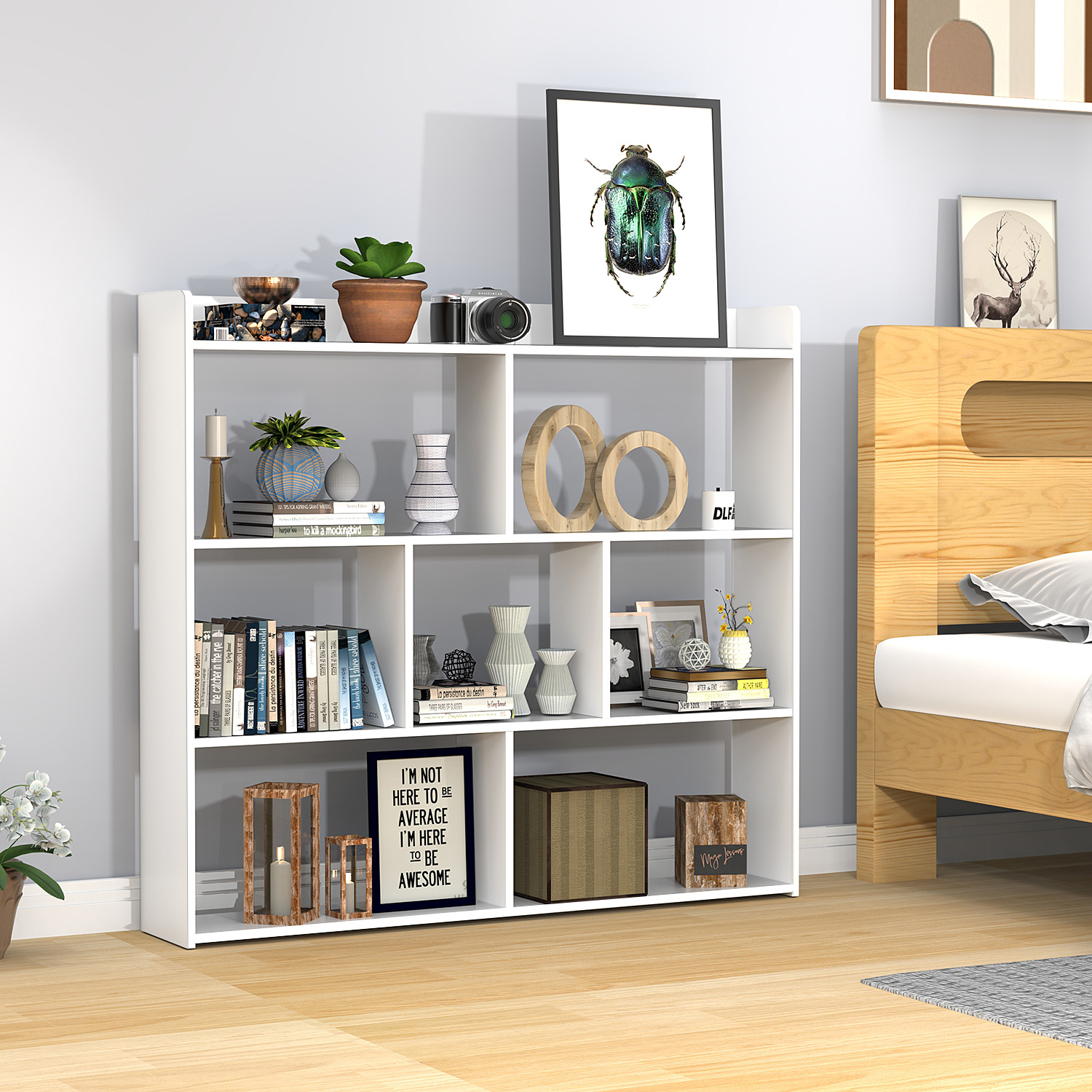 E-shop Kompakt Bücherregal mit 7 offene Fächern, mit 3 Ebenen, Bücherschrank Standregal, offenen Aktenregal horizontal, oder kopfüber, 97,5 x16x 90 cm,