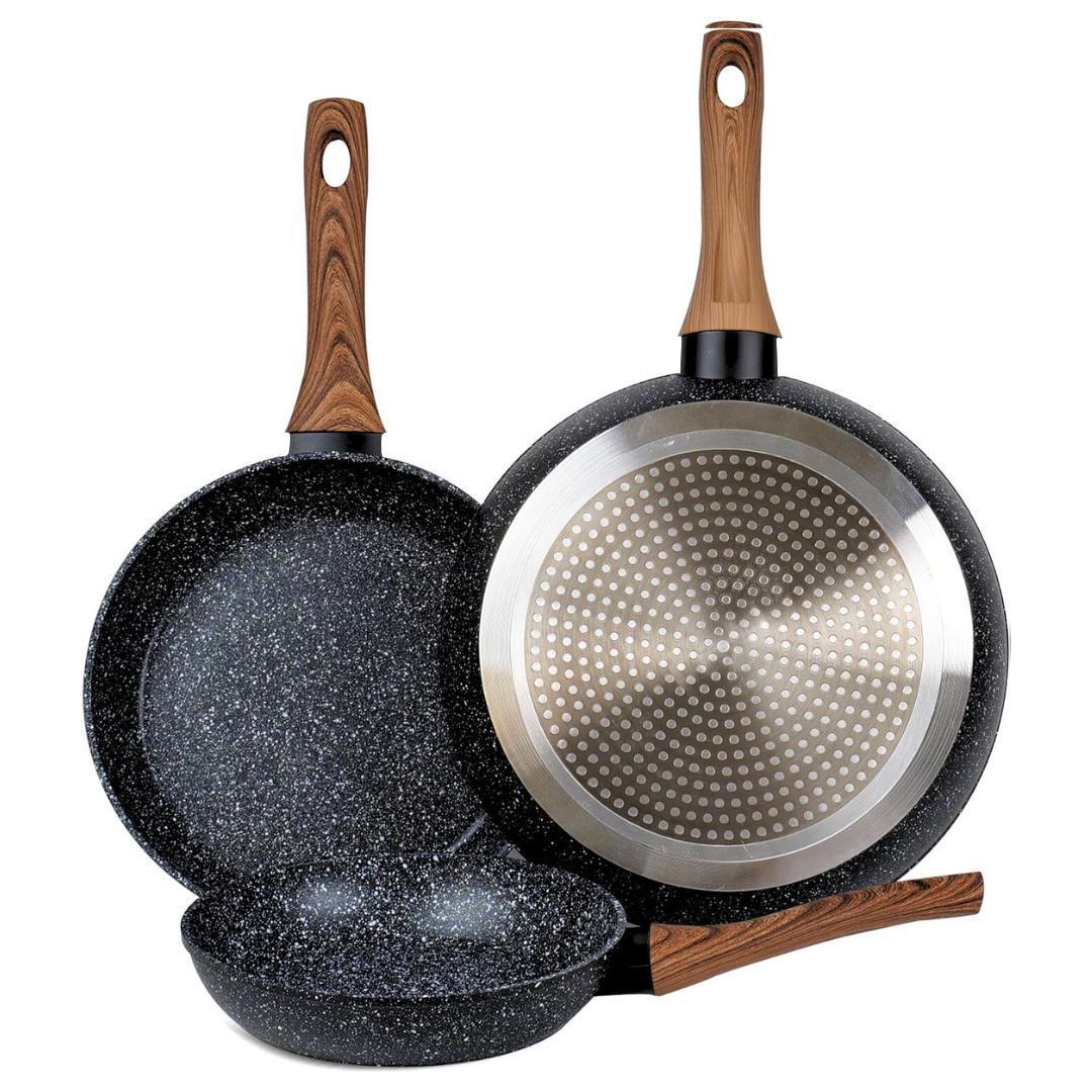 TEMU Set de 3 Sartenes 20/24/28cm con Revestimiento Antiadherente a Aluminio . de limpieza. Aptas para todo tipo de cocina Induccion, gas , vitro,