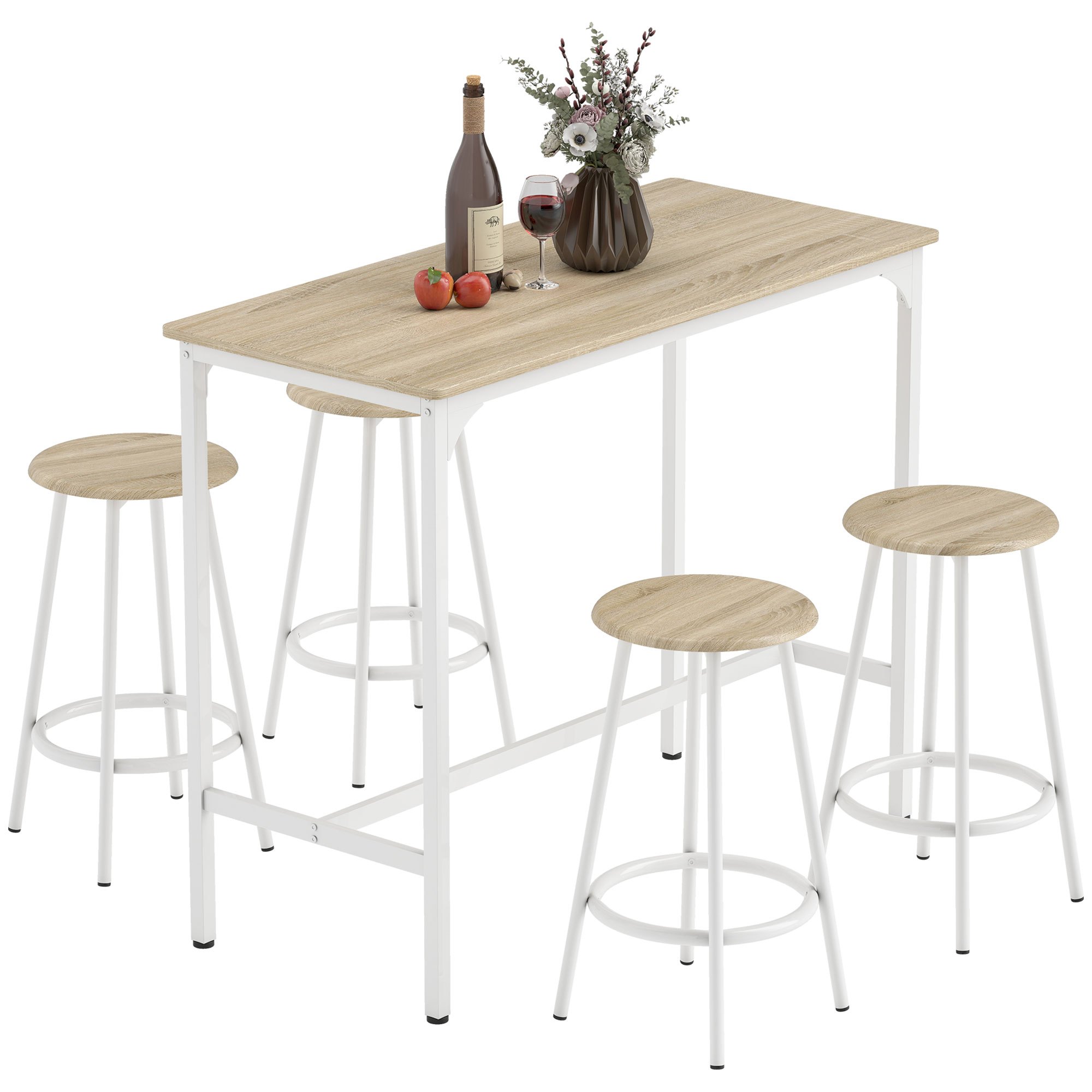 conjunto de       banquetas, mesa   de cozinha e banquetas com apoio para os pés, estilo moderno, estrutura em metal, para cozinha, sala de jantar, acabamento natural